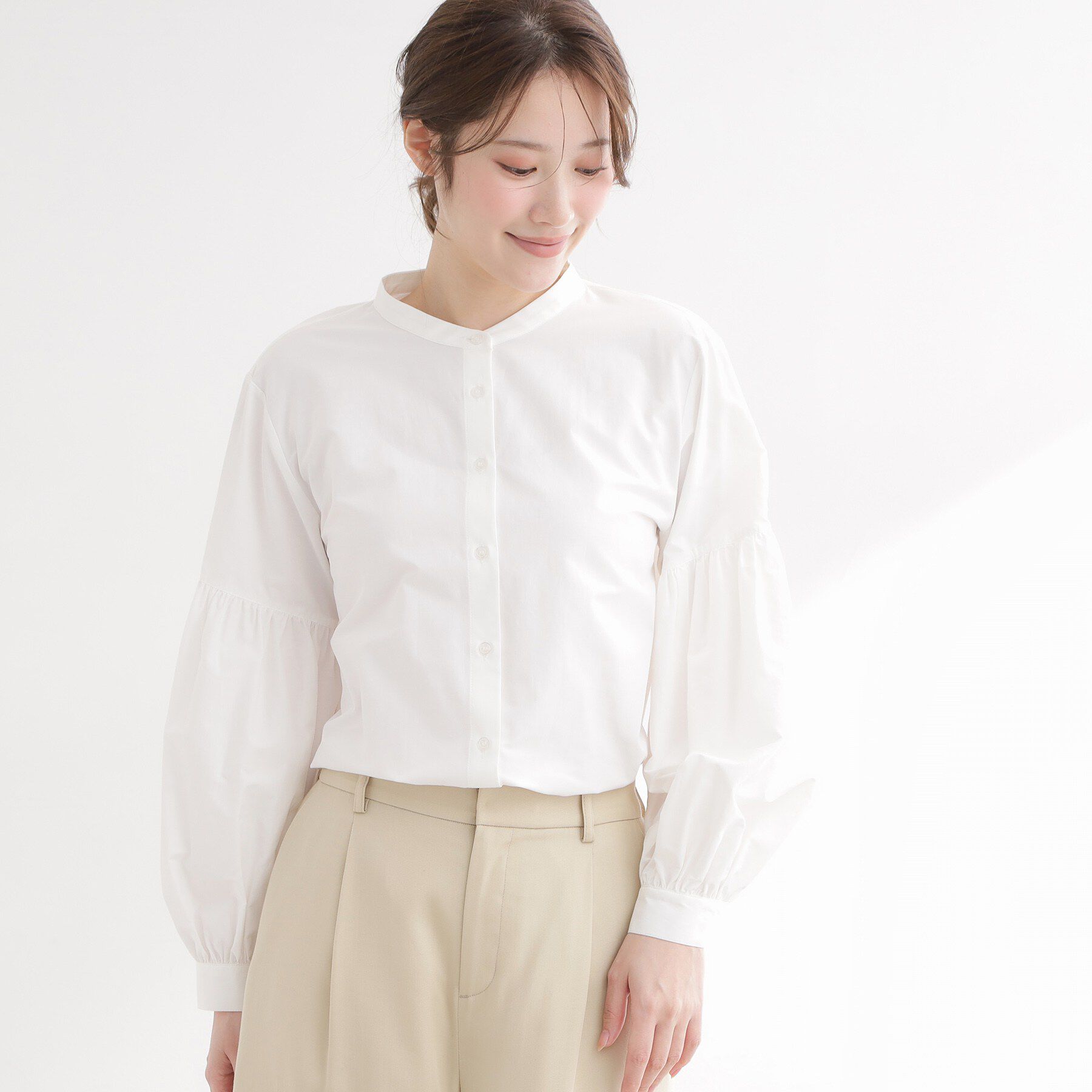 Reflect「【レイヤードにおすすめ◎】バンドカラーボリュームスリーブシャツ」|シャツ・ブラウス|