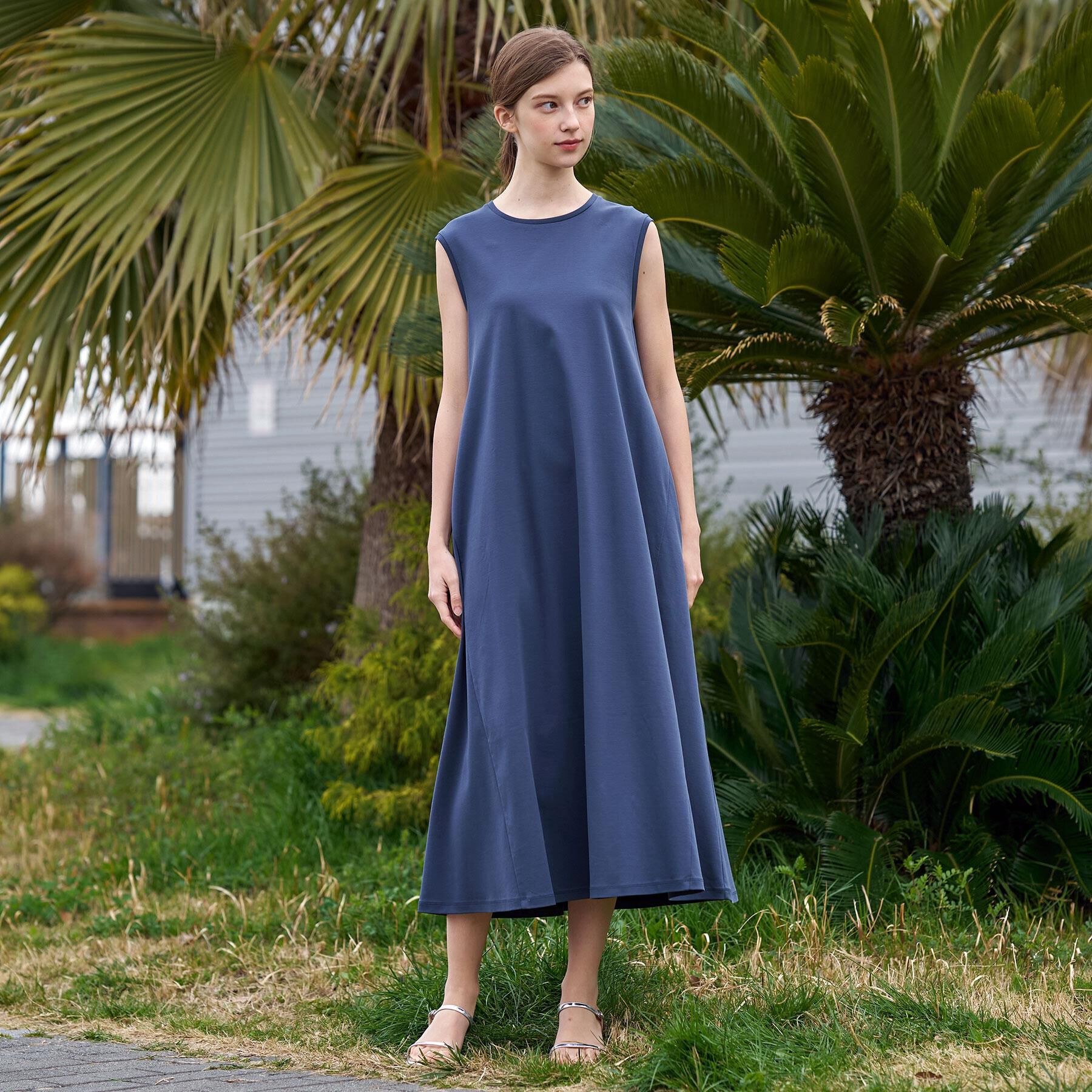 DRESSTERIOR「【接触冷感／抗菌防臭／消臭/ウォッシャブル】アイスクリアコットン フレンチスリーブワンピース」|ワンピース|