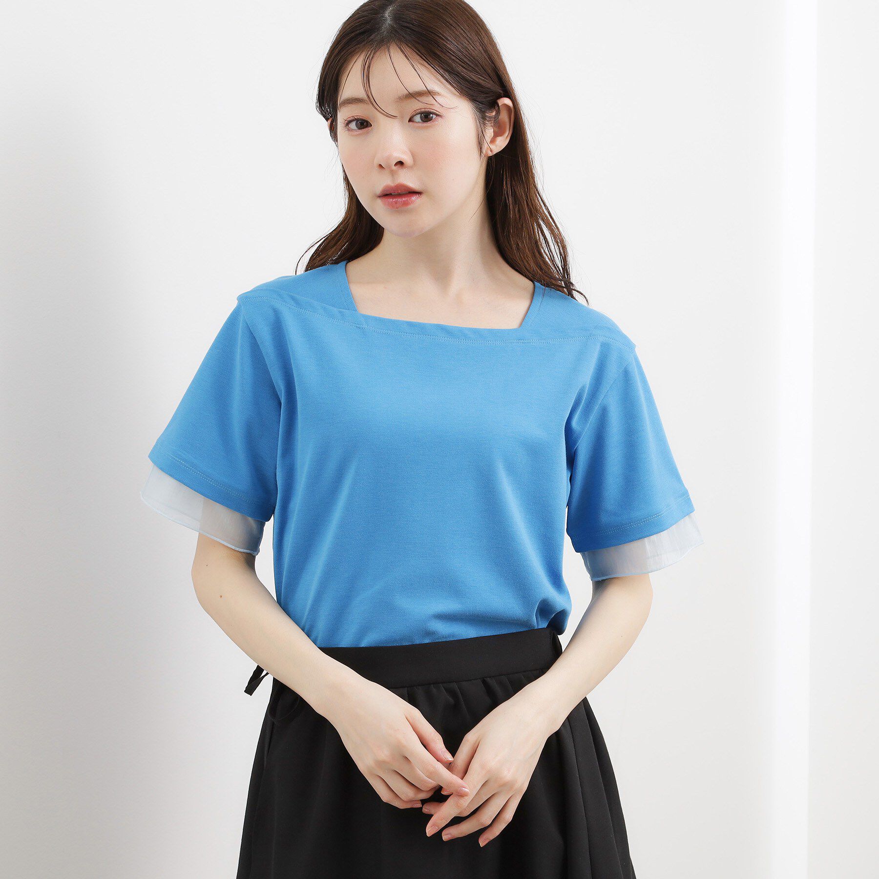 grove「【二の腕カバー/UVカット】袖口シアースクエアネックTシャツ」|Tシャツ・カットソー|