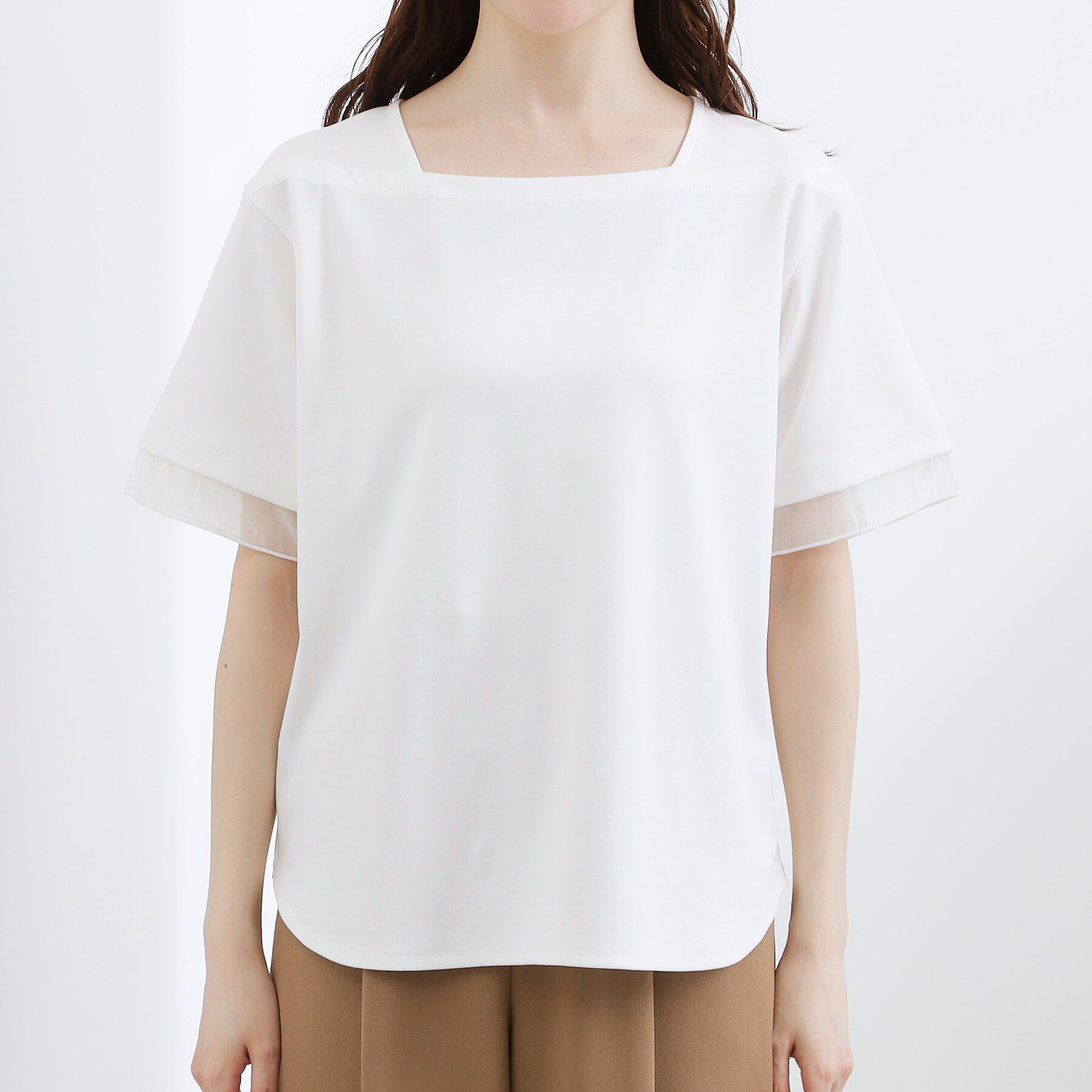 grove「【二の腕カバー/UVカット】袖口シアースクエアネックTシャツ」|Tシャツ・カットソー|