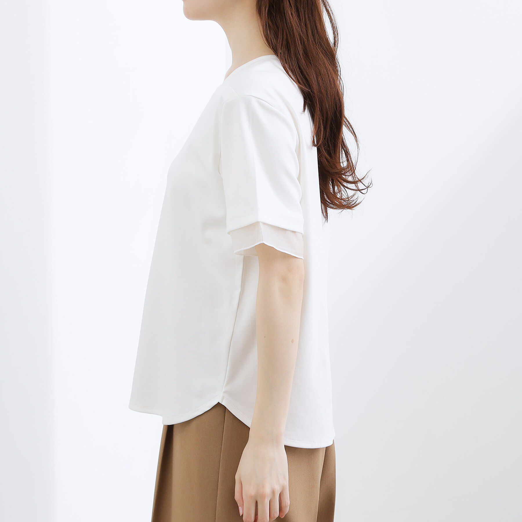 grove「【二の腕カバー/UVカット】袖口シアースクエアネックTシャツ」|Tシャツ・カットソー|
