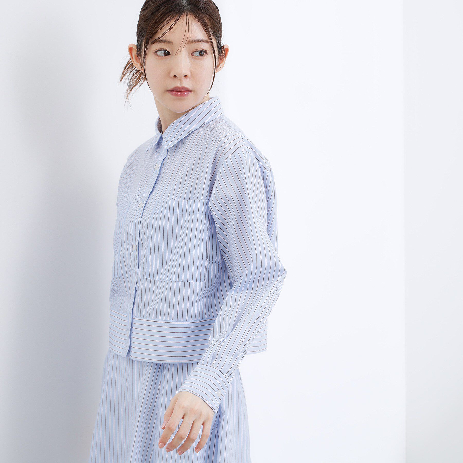 grove「【イージーケア】麻混クロップドシャツ」|シャツ・ブラウス|
