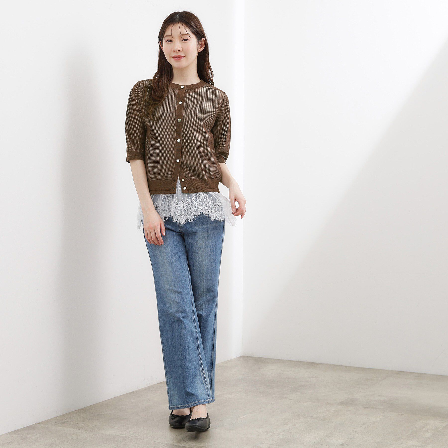 grove「【洗える】透けない、大人のメッシュカーディガン」|カーディガン|
