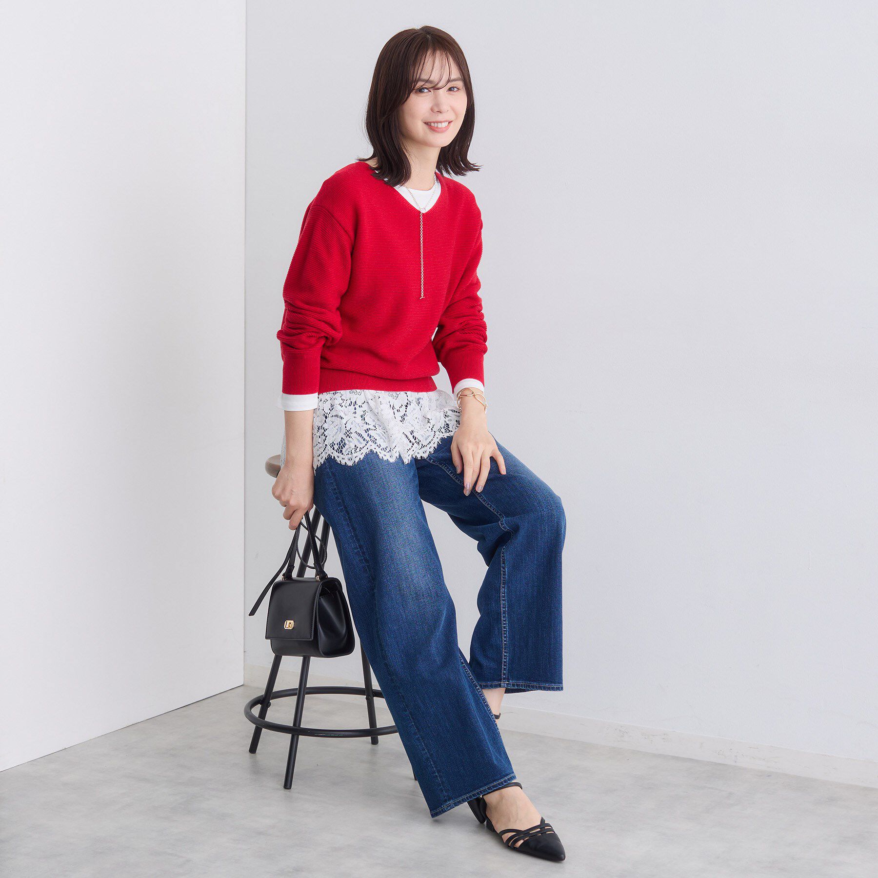 INDIVI「【ウール混ラメ素材】Vネック煌めきニット」|ニット・セーター|