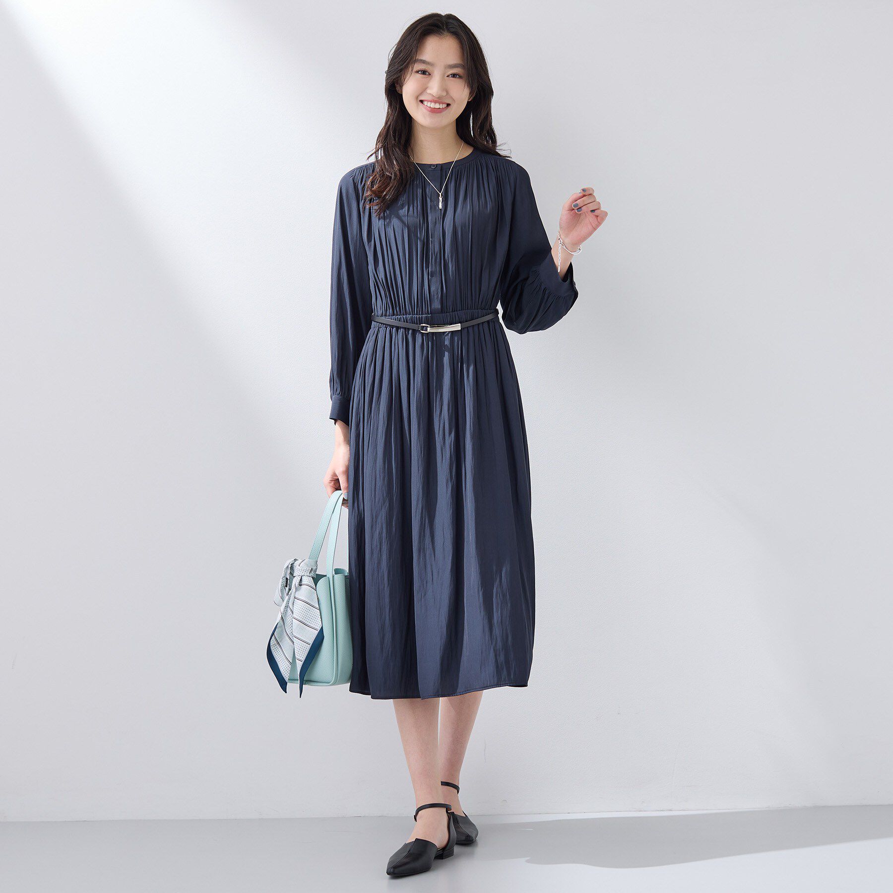 INDIVI「【洗える】ギャザーフレアワンピース」|ワンピース|