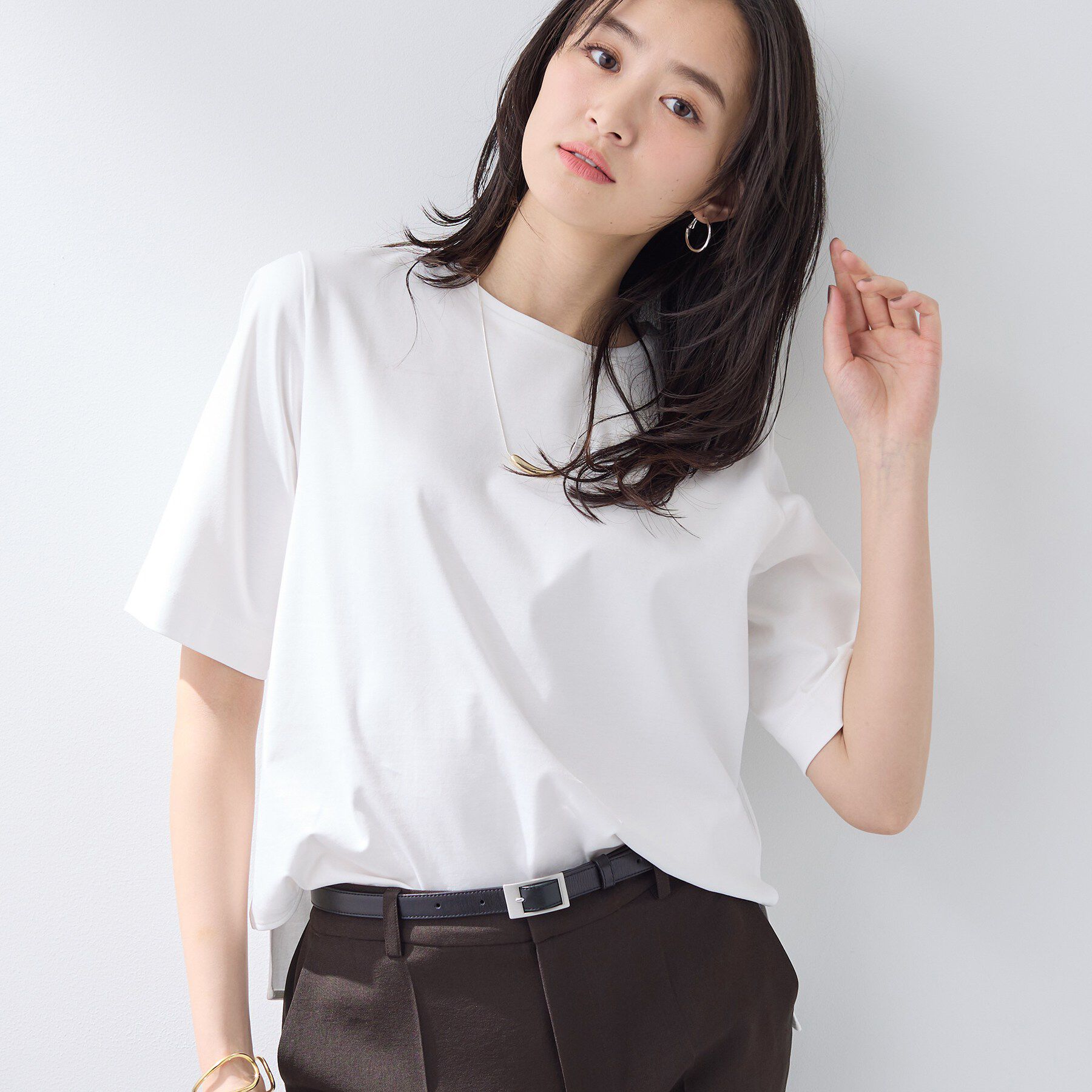INDIVI「【抗菌防臭／消臭】上品光沢コットンTシャツ」|Tシャツ・カットソー|