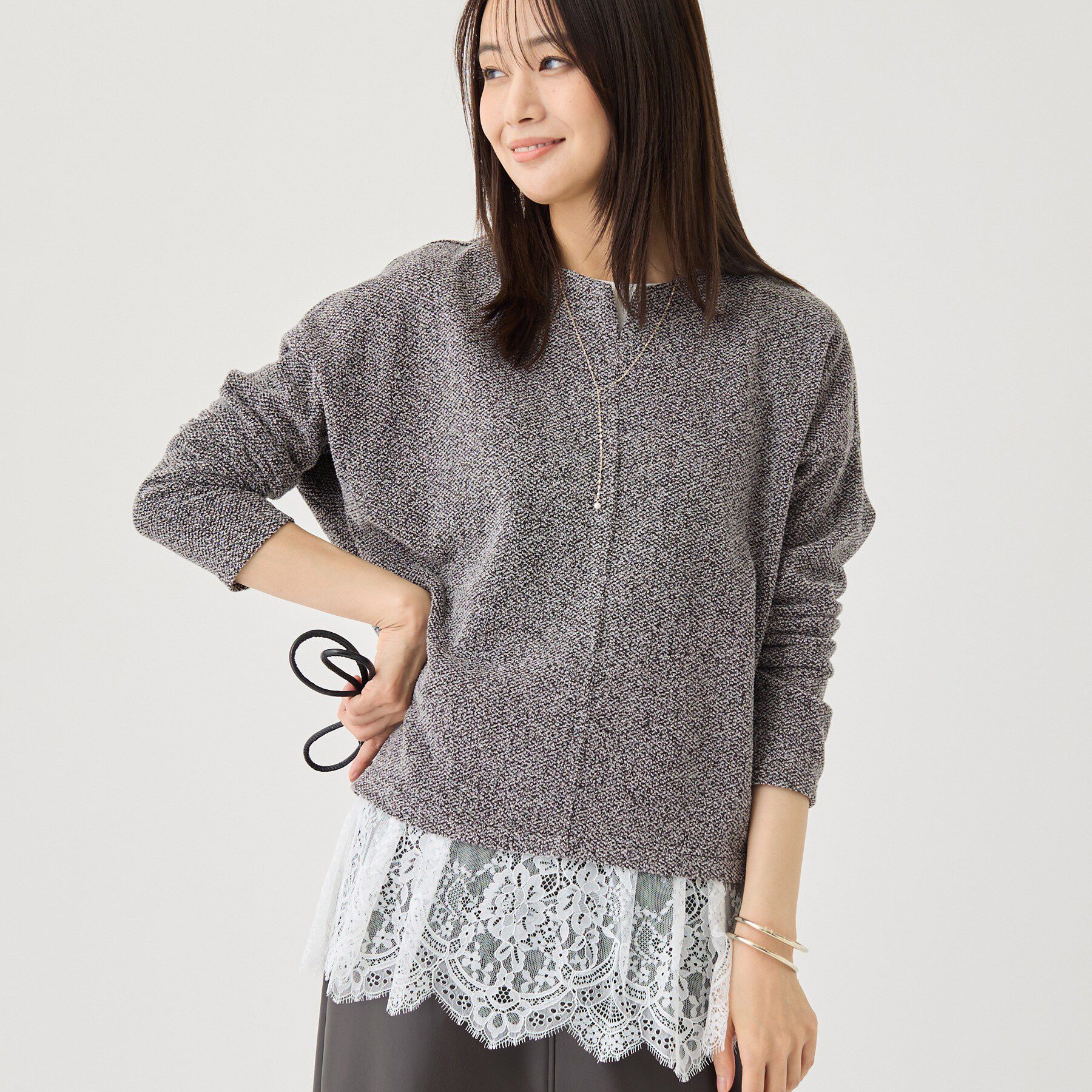 INDIVI「【風合い柔らか／SETUP可】ブークレ起毛ジャージトップス」|Tシャツ・カットソー|