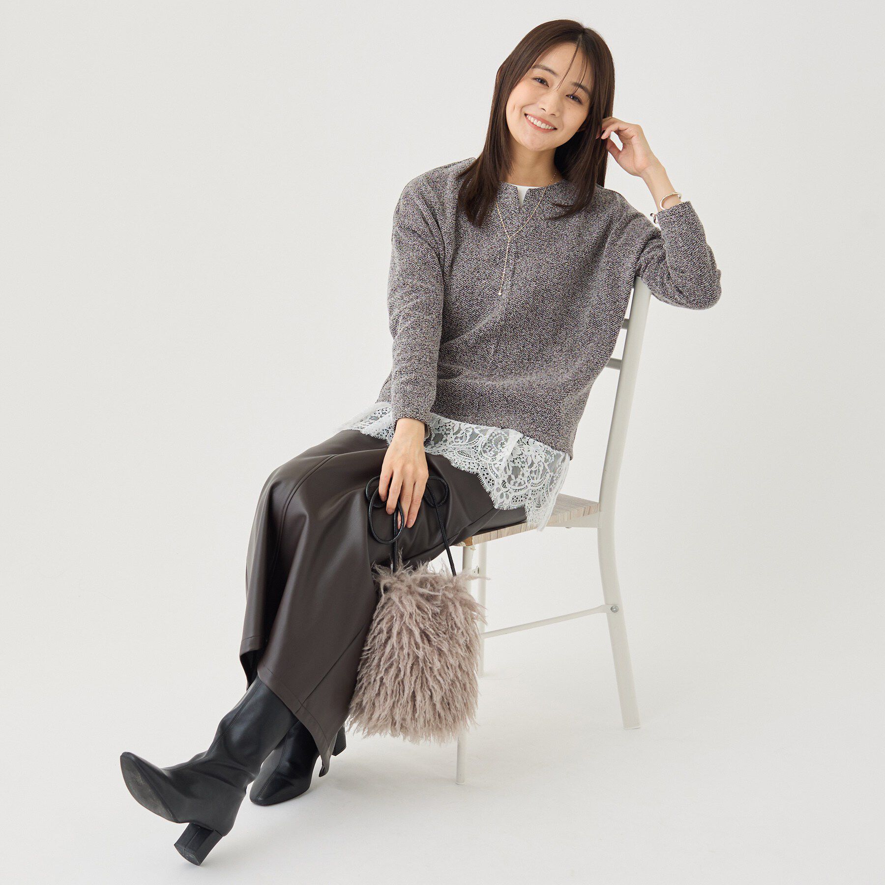 INDIVI「【風合い柔らか／SETUP可】ブークレ起毛ジャージトップス」|Tシャツ・カットソー|