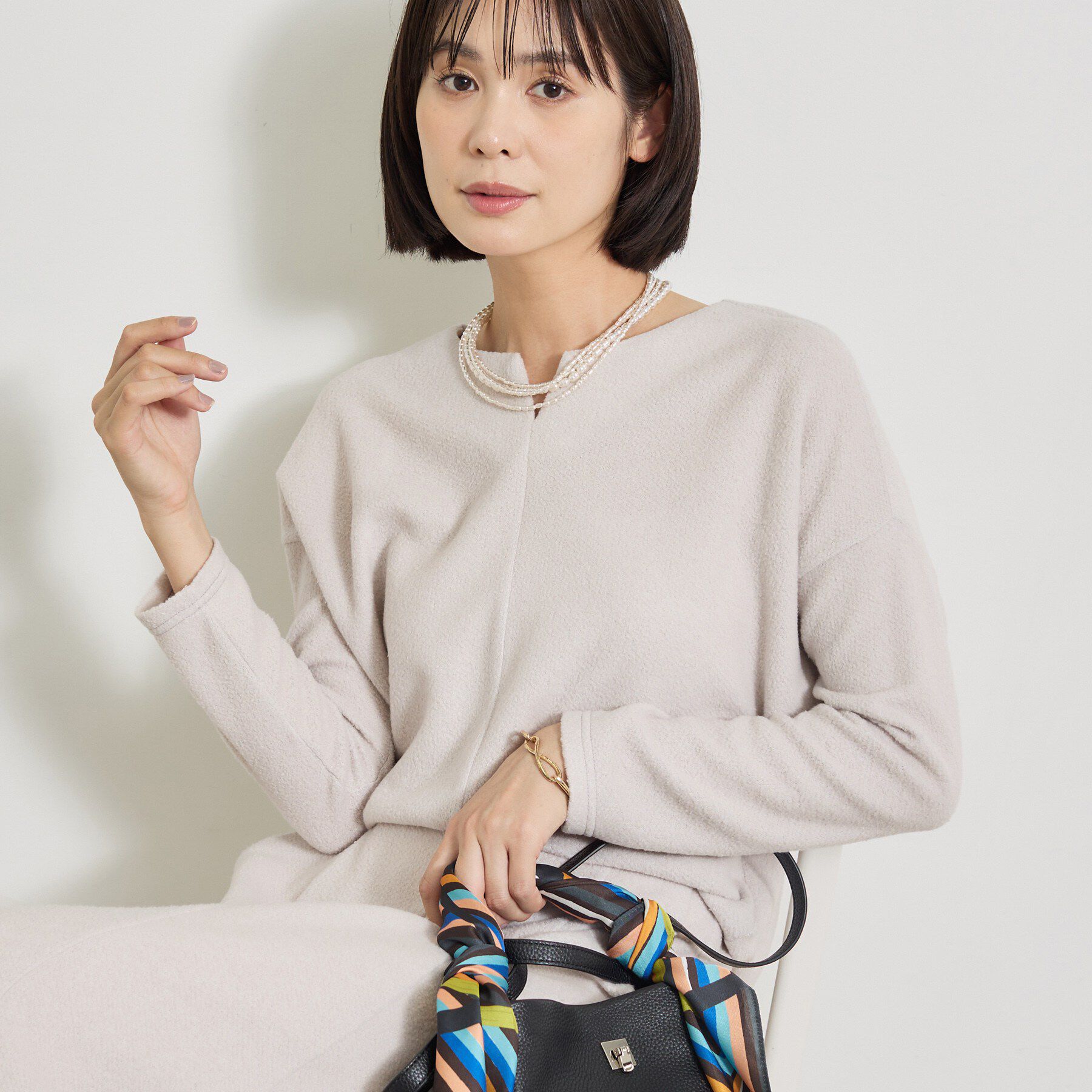 INDIVI「【風合い柔らか／SETUP可】ブークレ起毛ジャージトップス」|Tシャツ・カットソー|