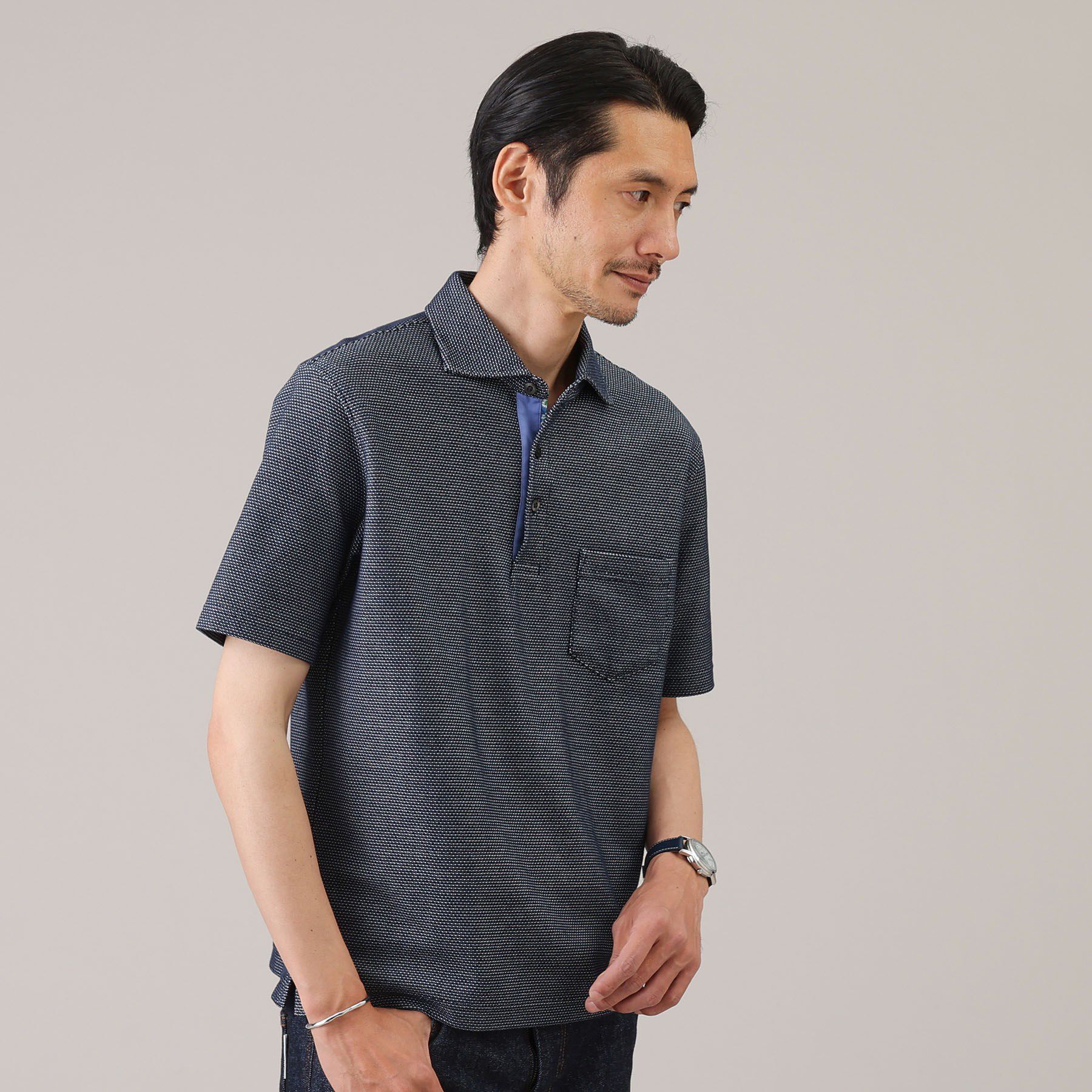 TAKEO KIKUCHI「【抗菌防臭／9色5サイズ展開】ハニカムメランジ ポロシャツ」|ポロシャツ|ネイビー(093)