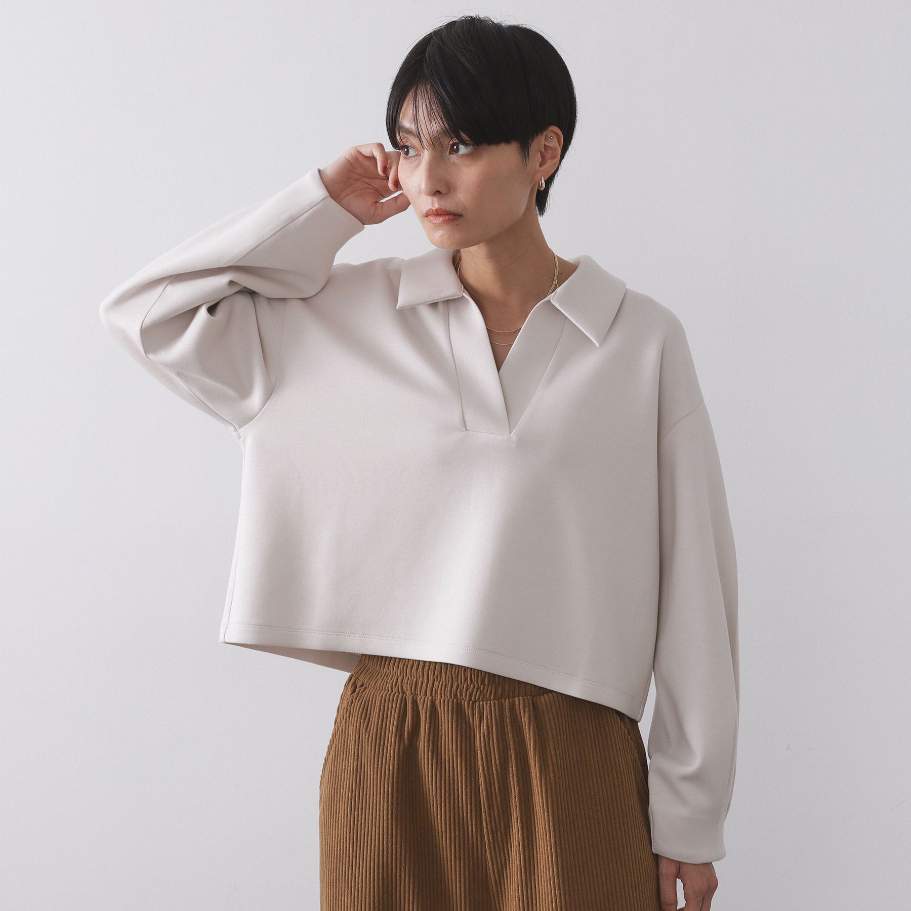 OPAQUE.CLIP「スキッパートップス【UVケア／洗濯機OK】」|Tシャツ・カットソー|オフホワイト(003