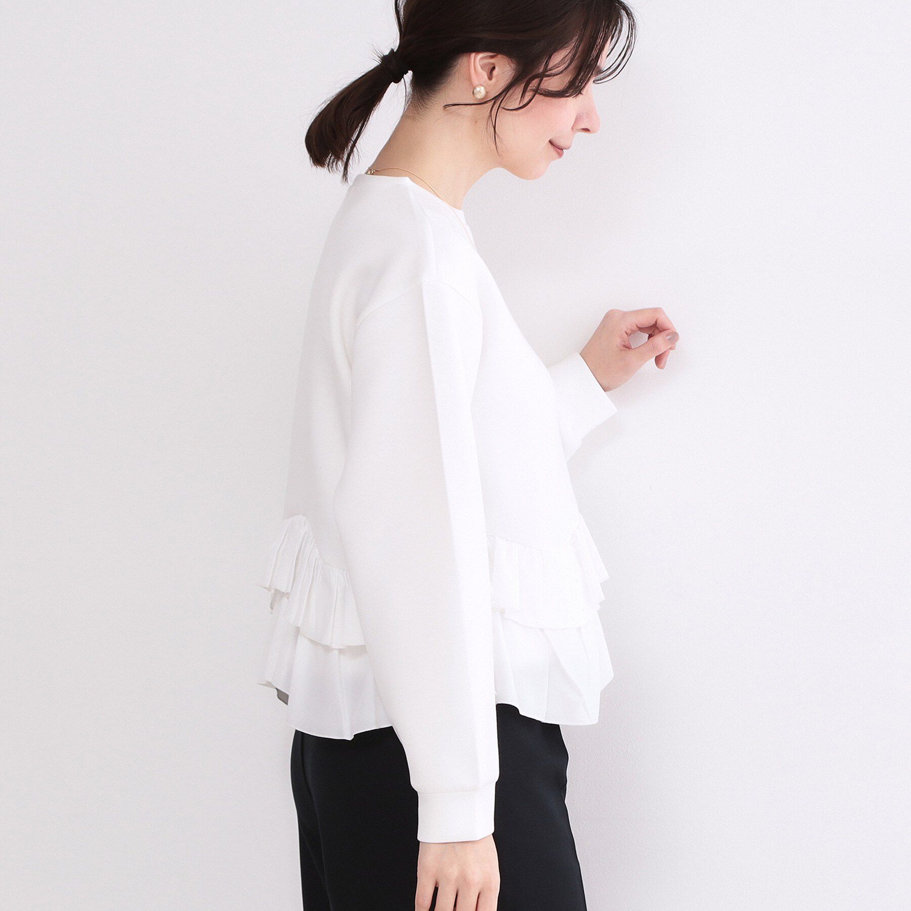 OPAQUE.CLIP「裾フリルドッキングトップス【洗濯機OK】」|Tシャツ・カットソー|