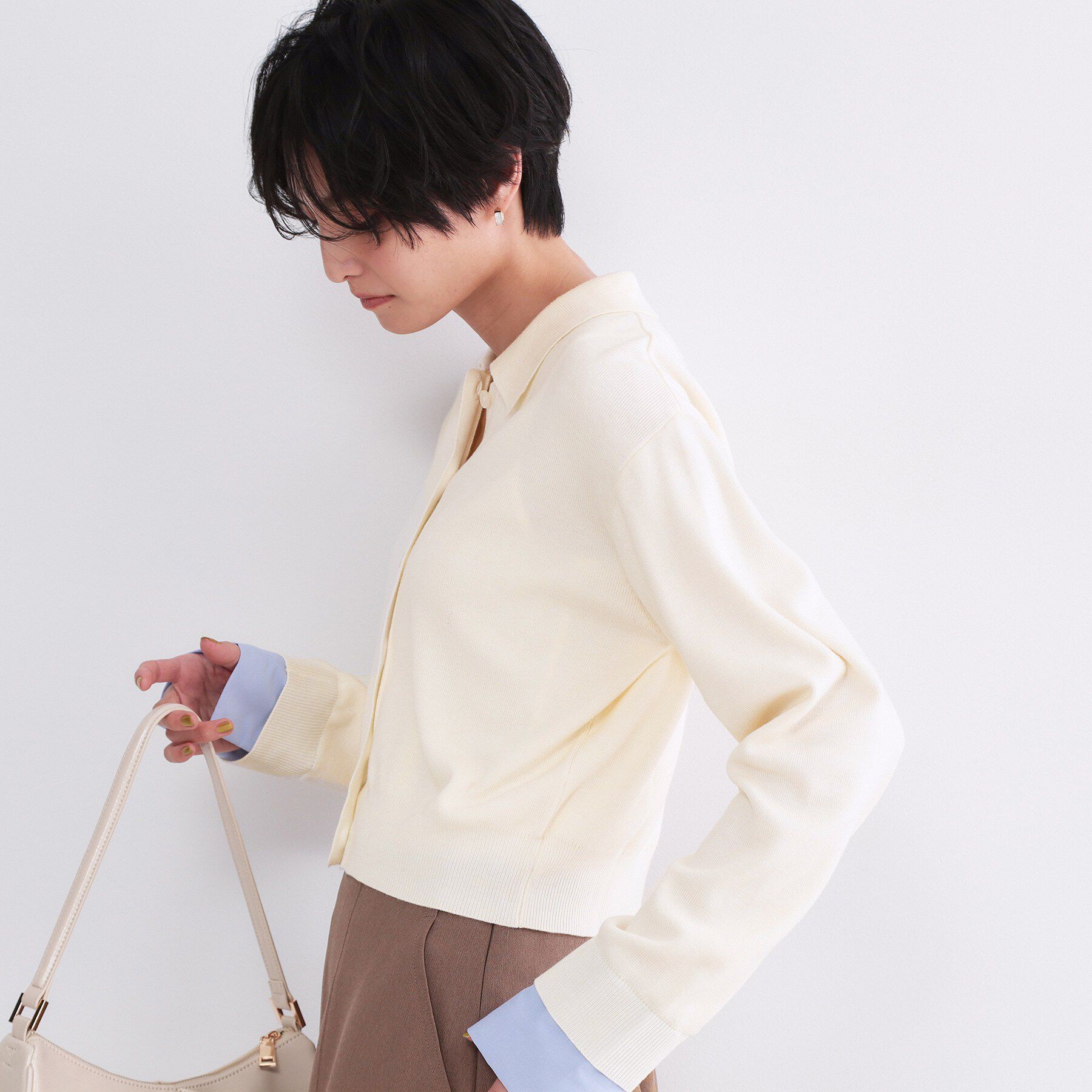 OPAQUE.CLIP「ポロ衿シャツドッキングニット【洗濯機OK】」|カーディガン|