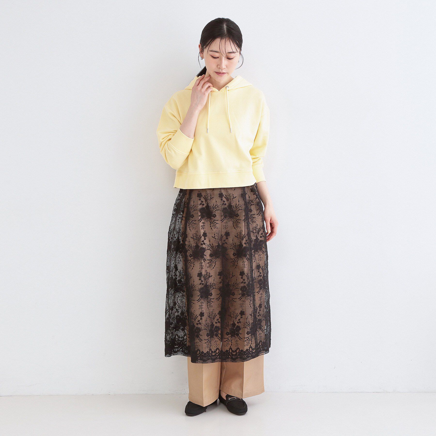 OPAQUE.CLIP「シアーレース刺繍レイヤードスカート【洗濯機OK】」|スカート|