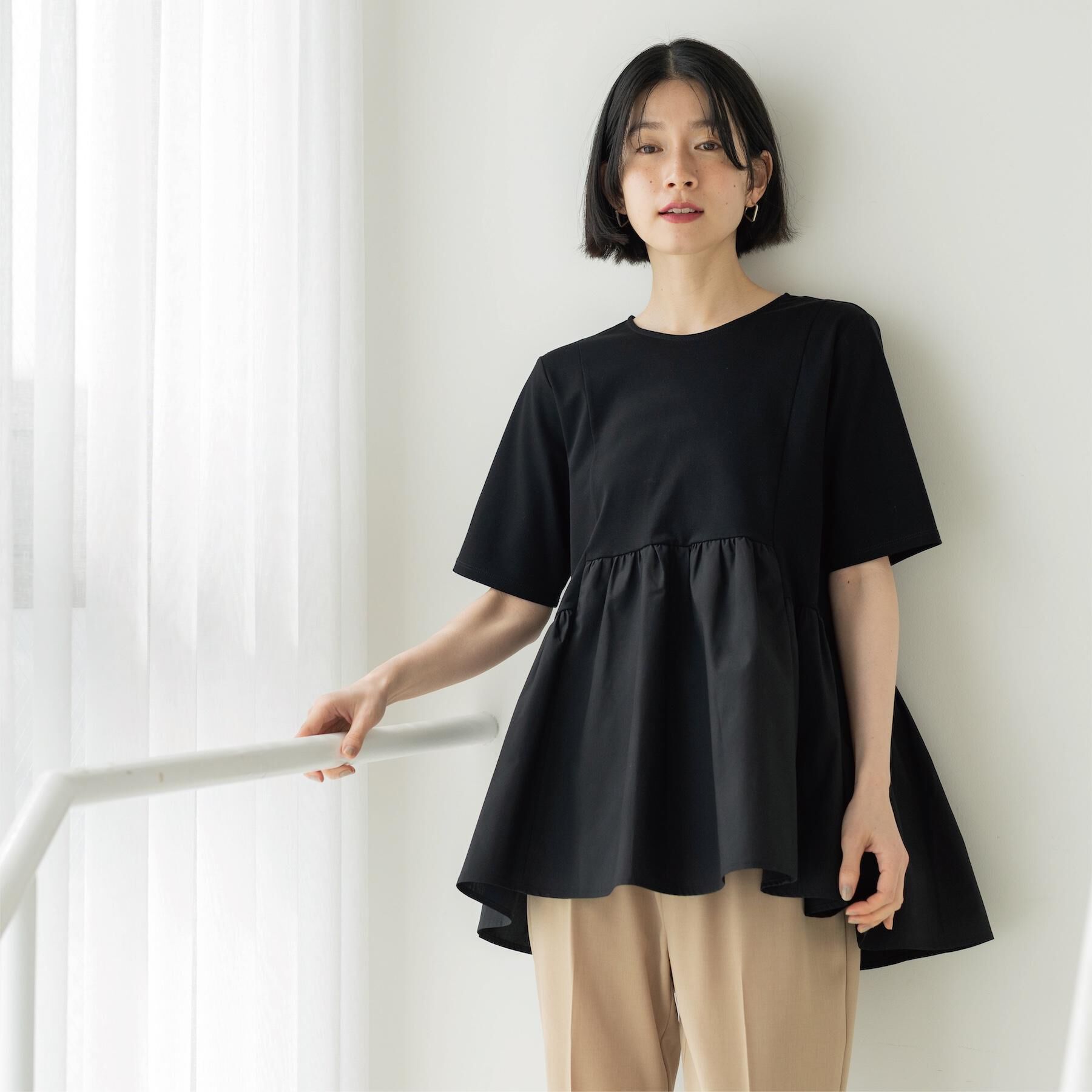 OPAQUE.CLIP「ペプラムドッキングカットソー【洗濯機OK】」|Tシャツ・カットソー|