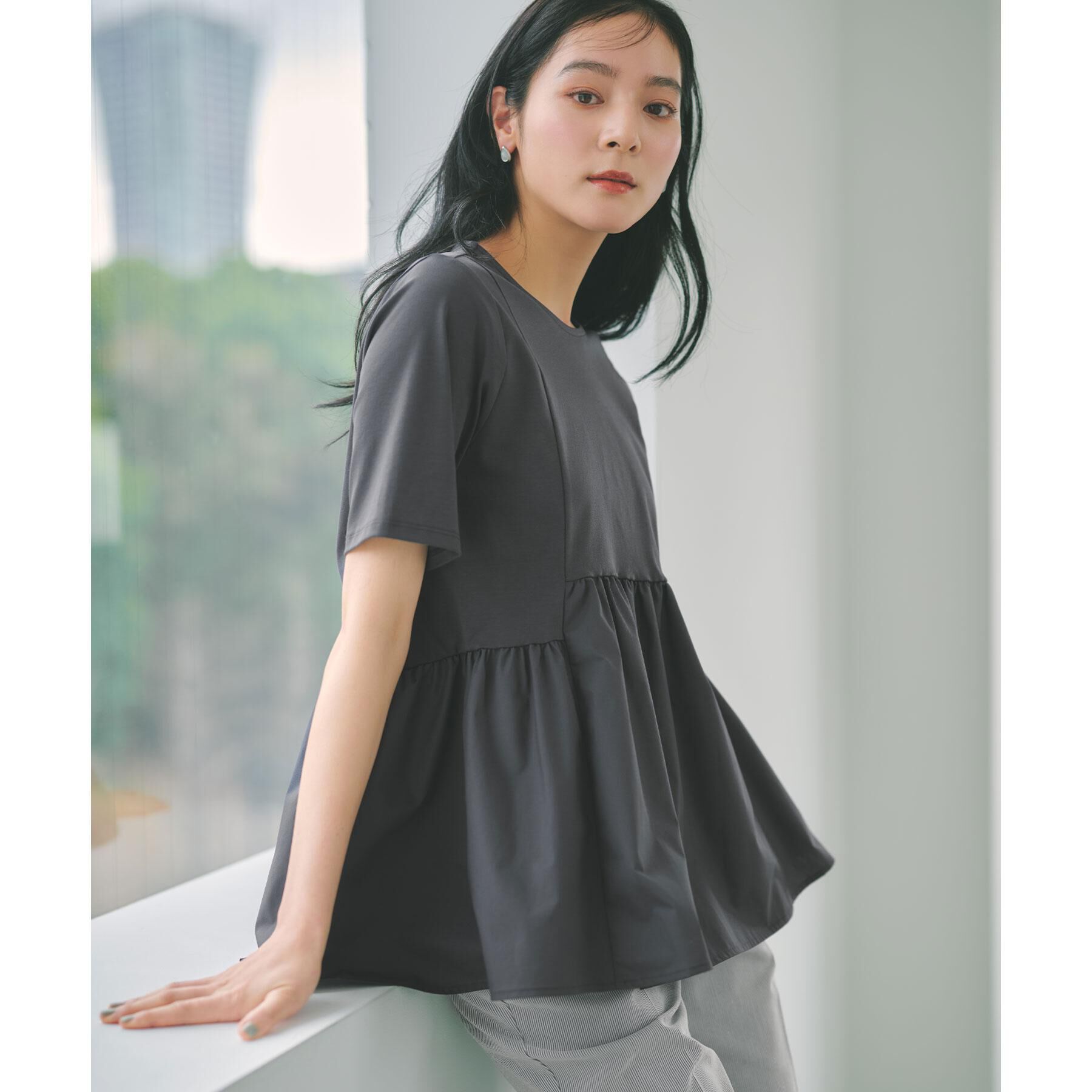 OPAQUE.CLIP「ペプラムドッキングカットソー【洗濯機OK】」|Tシャツ・カットソー|
