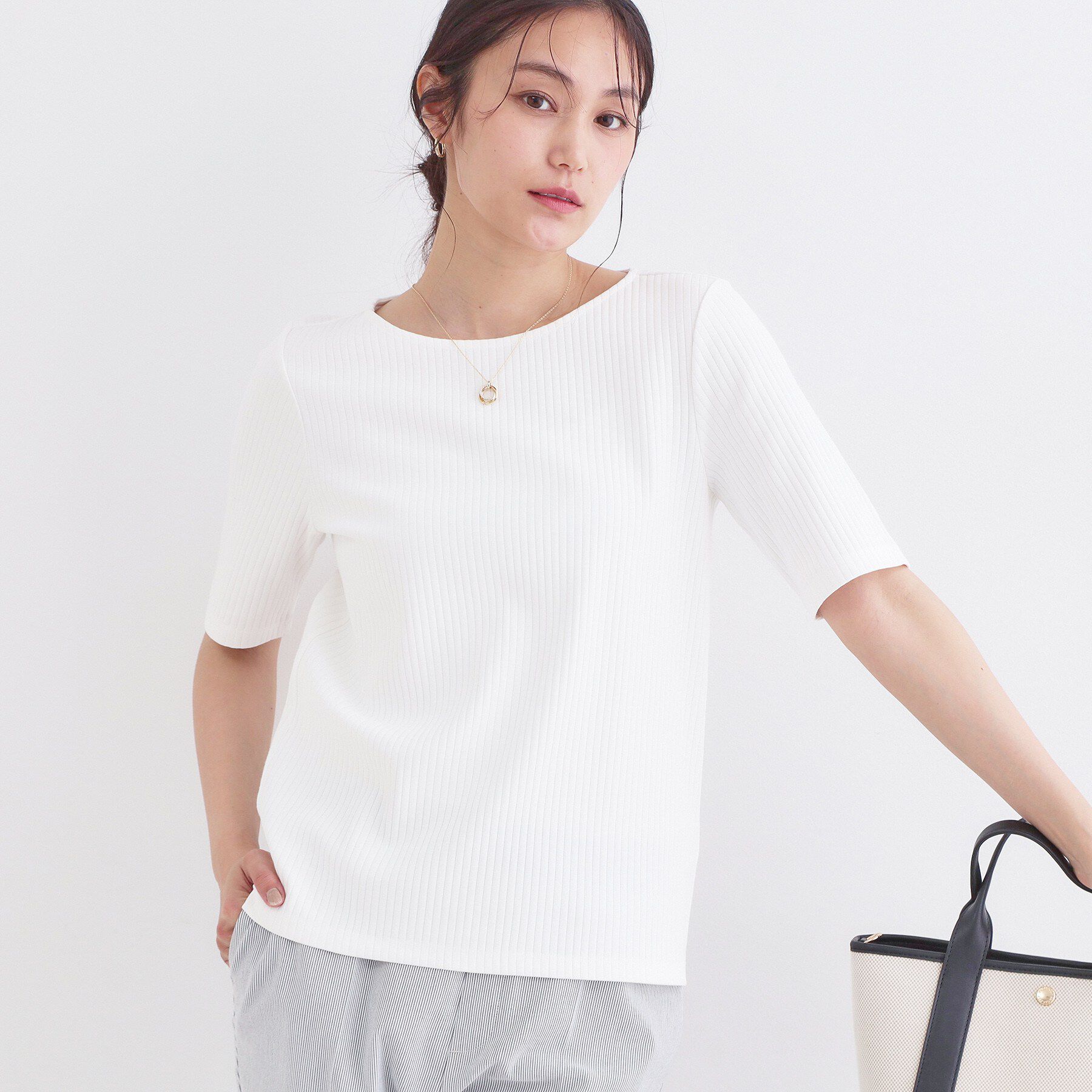 OPAQUE.CLIP「ベーシックリブボートネックカットソー【洗濯機OK】」|Tシャツ・カットソー|