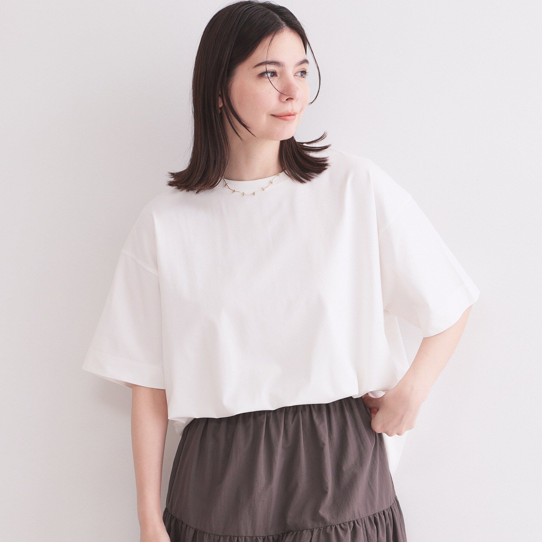 OPAQUE.CLIP「【接触冷感】リラクシーカットソー《洗濯機OK》」|Tシャツ・カットソー|ホワイト(001)