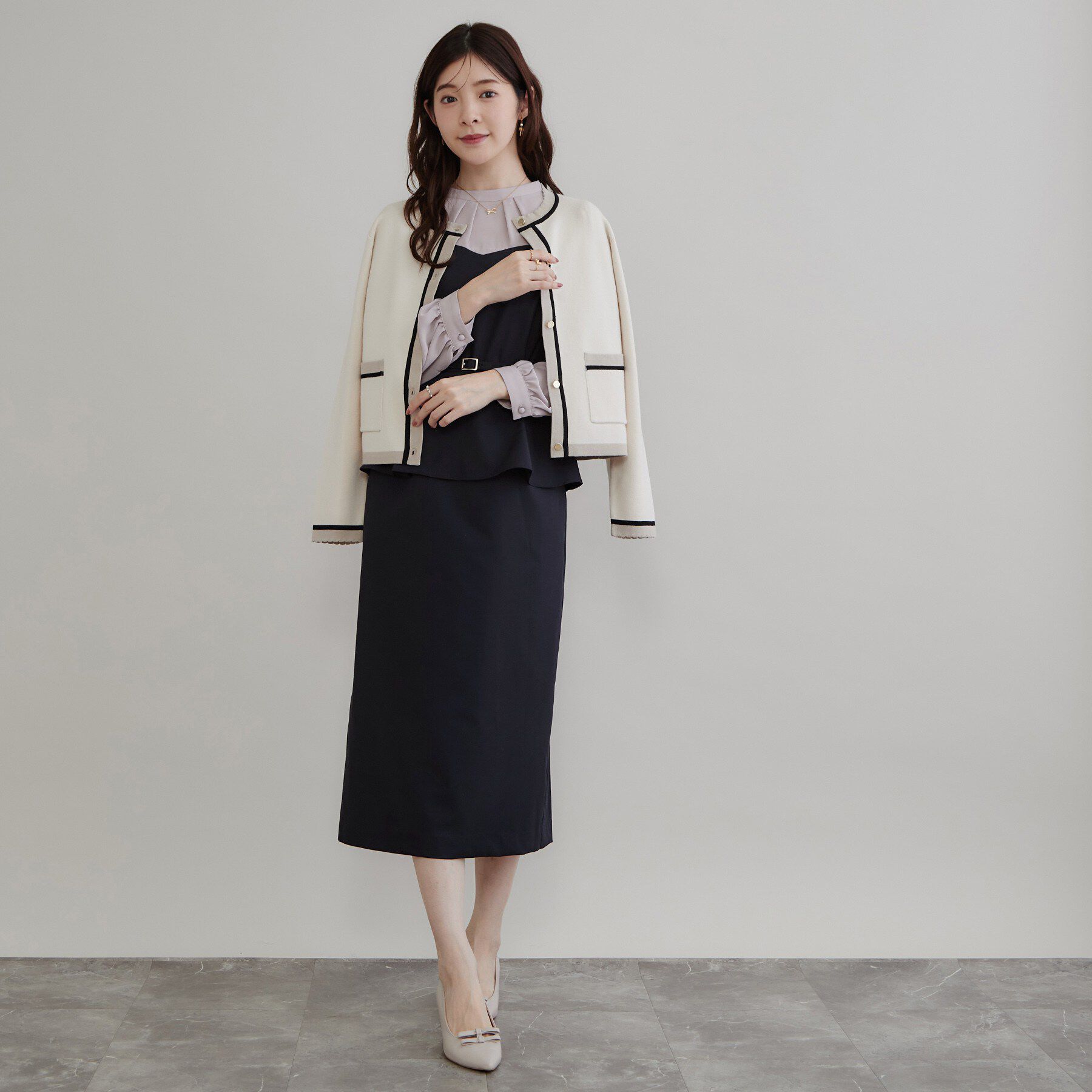 Couture broach「【一枚で品よく完成】ベアドッキング ペプラムワンピース」|ワンピース|