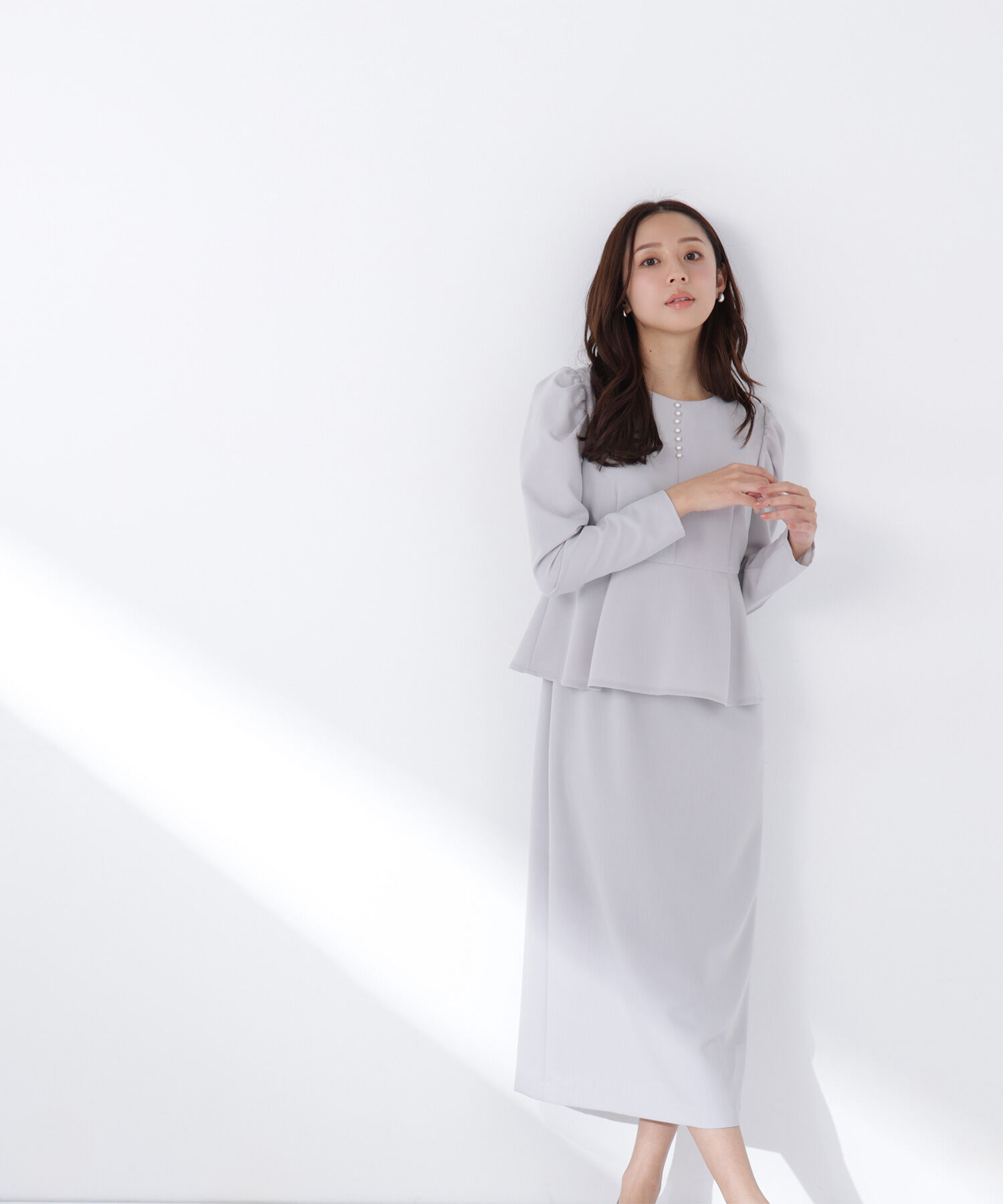  「ラインパールペプラムワンピース」|ワンピース|