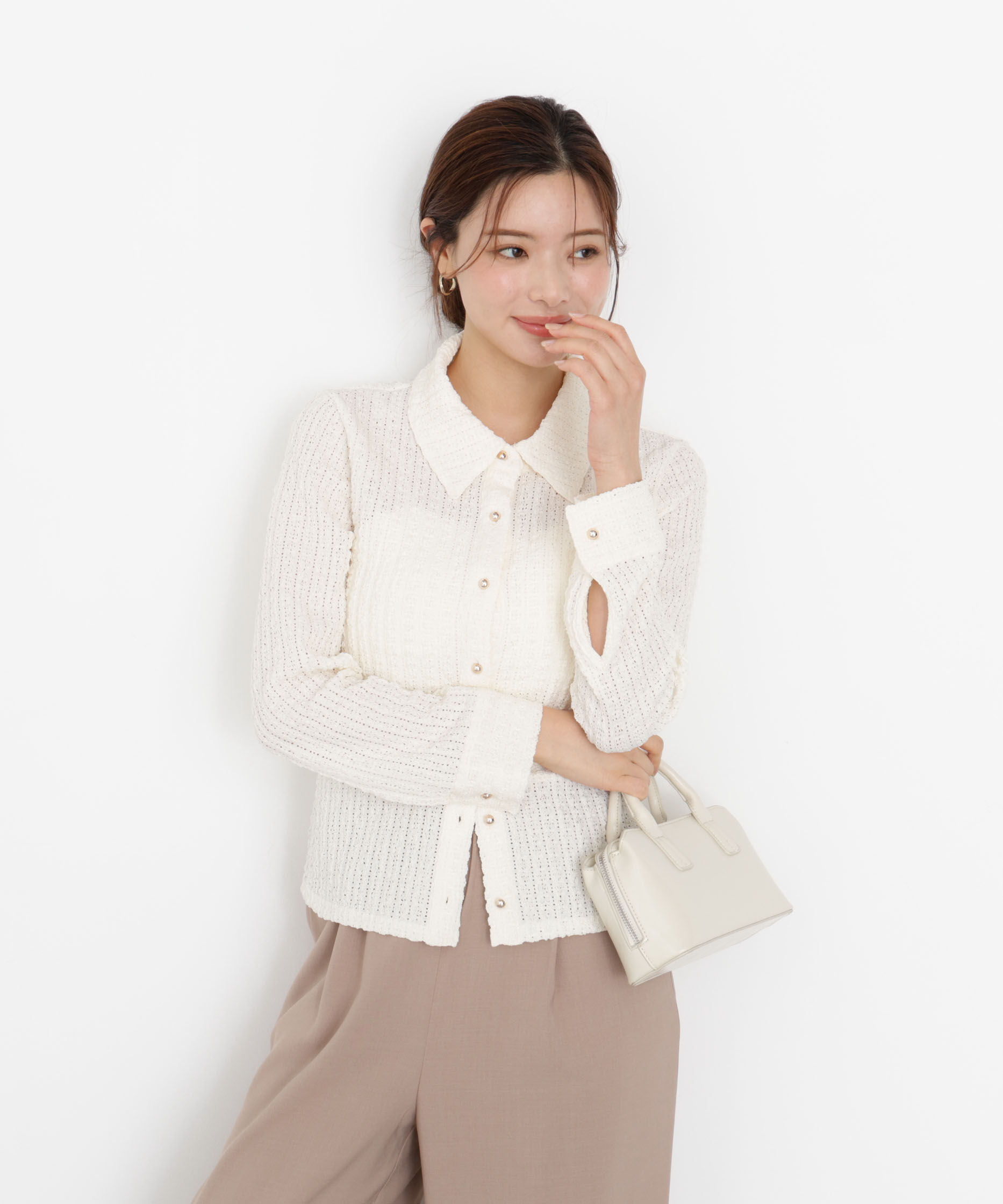 PROPORTION BODY DRESSING「＜ハンドウォッシャブル＞アイレットレースシャツ 25AW」|Tシャツ・カットソー|
