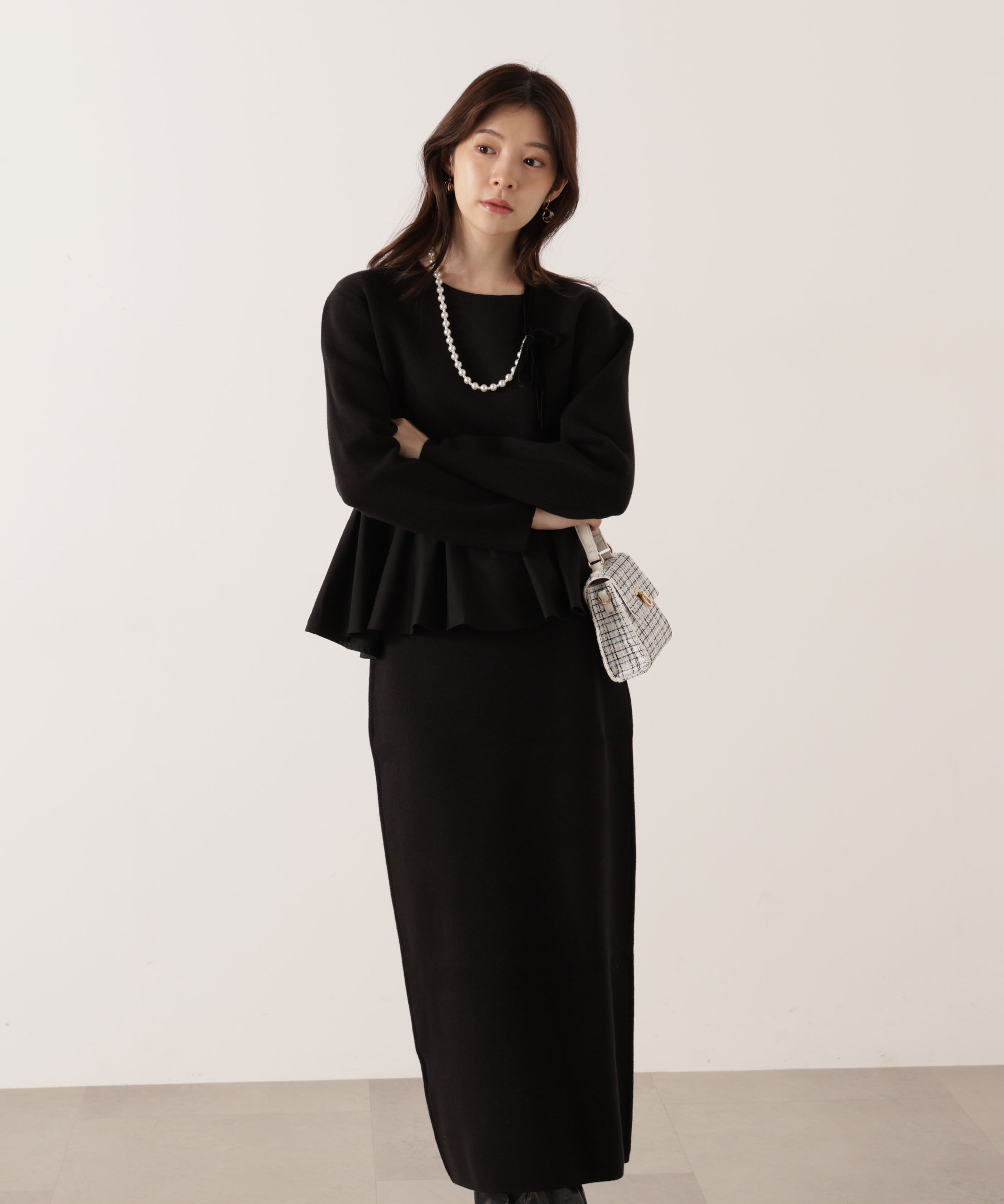 PROPORTION BODY DRESSING「＜ウォッシャブル＞ランダムヘムペプラムニットSETUP 25AW」|ワンピース|