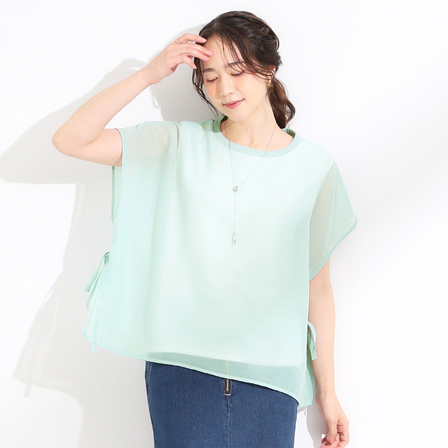 SHOO･LA･RUE「【洗える/S-LL】上品なシアー感 レイヤード風トップス」|シャツ・ブラウス|