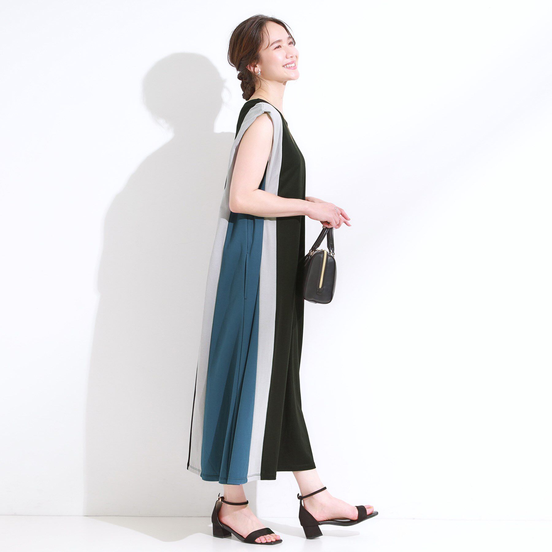 SHOO･LA･RUE「【S-LL/ひんやり】全身すっきり見えが楽に叶う サイド切替 バイカラーAラインワンピース」|ワンピース|
