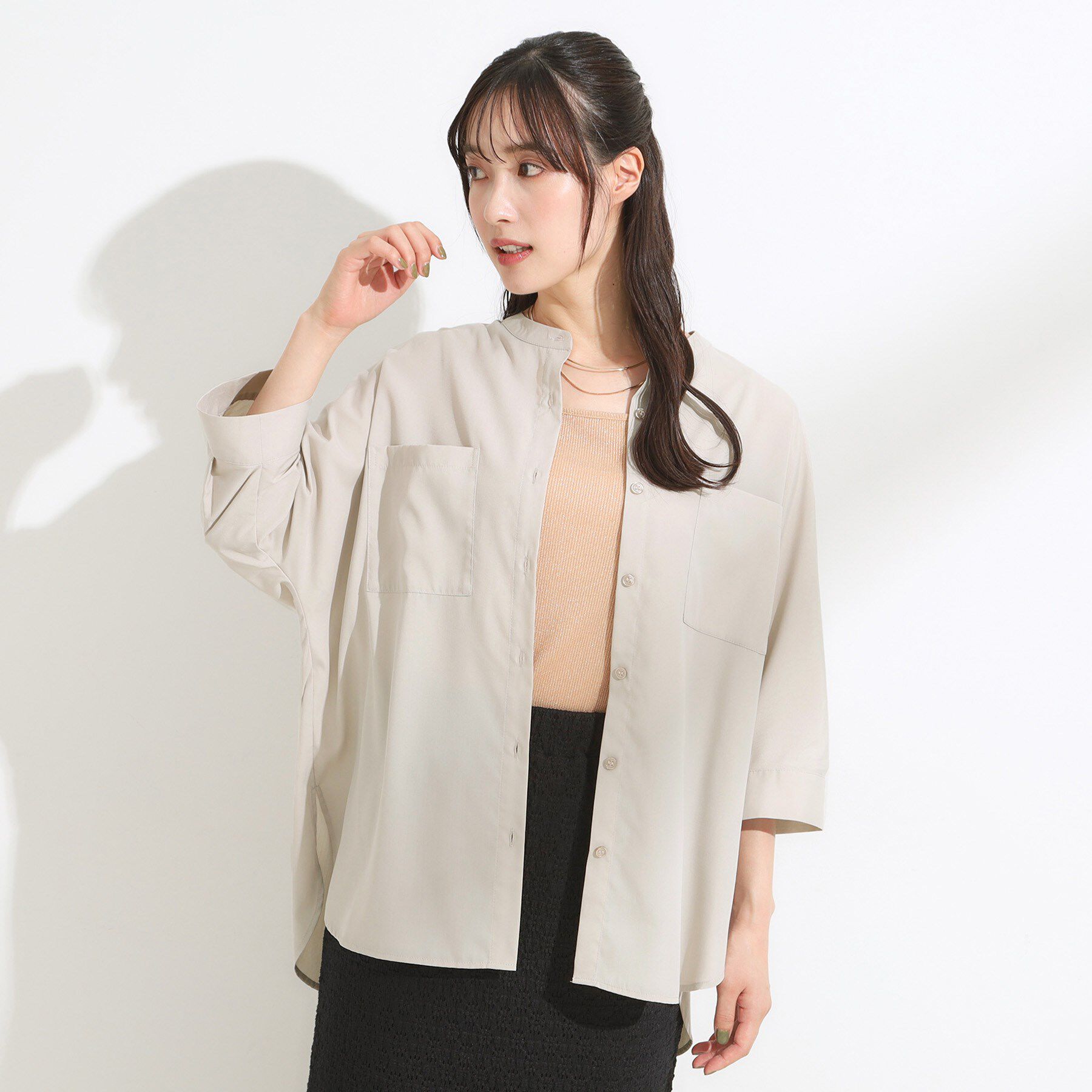SHOO･LA･RUE「【S-LL/洗濯後しわになりにくい】コットン風 前あきドルマンブラウス」|シャツ・ブラウス|