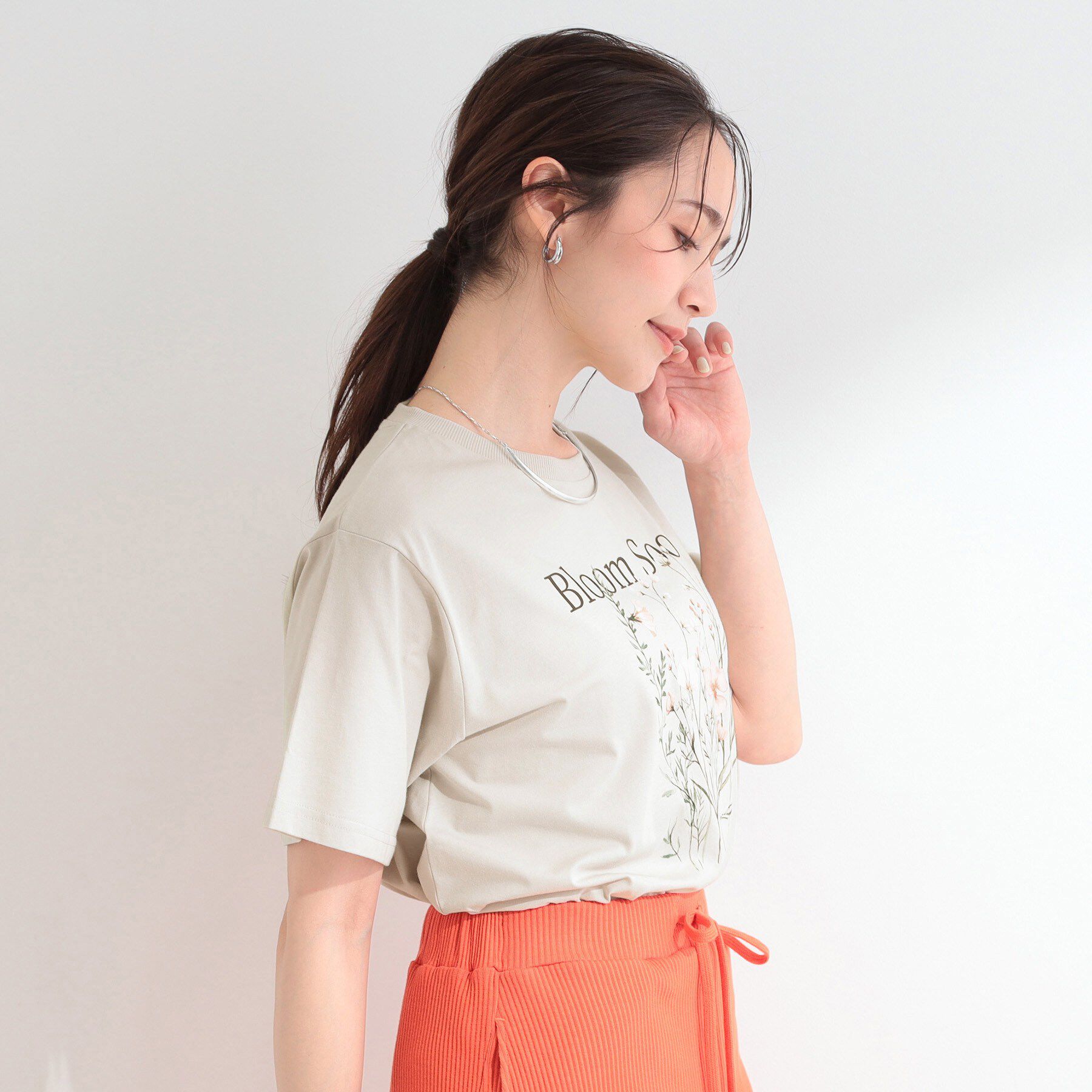 SHOO･LA･RUE「【洗濯機可/S-LL】夏に快適サラサラ感 大人のプリントTシャツ」|Tシャツ・カットソー|