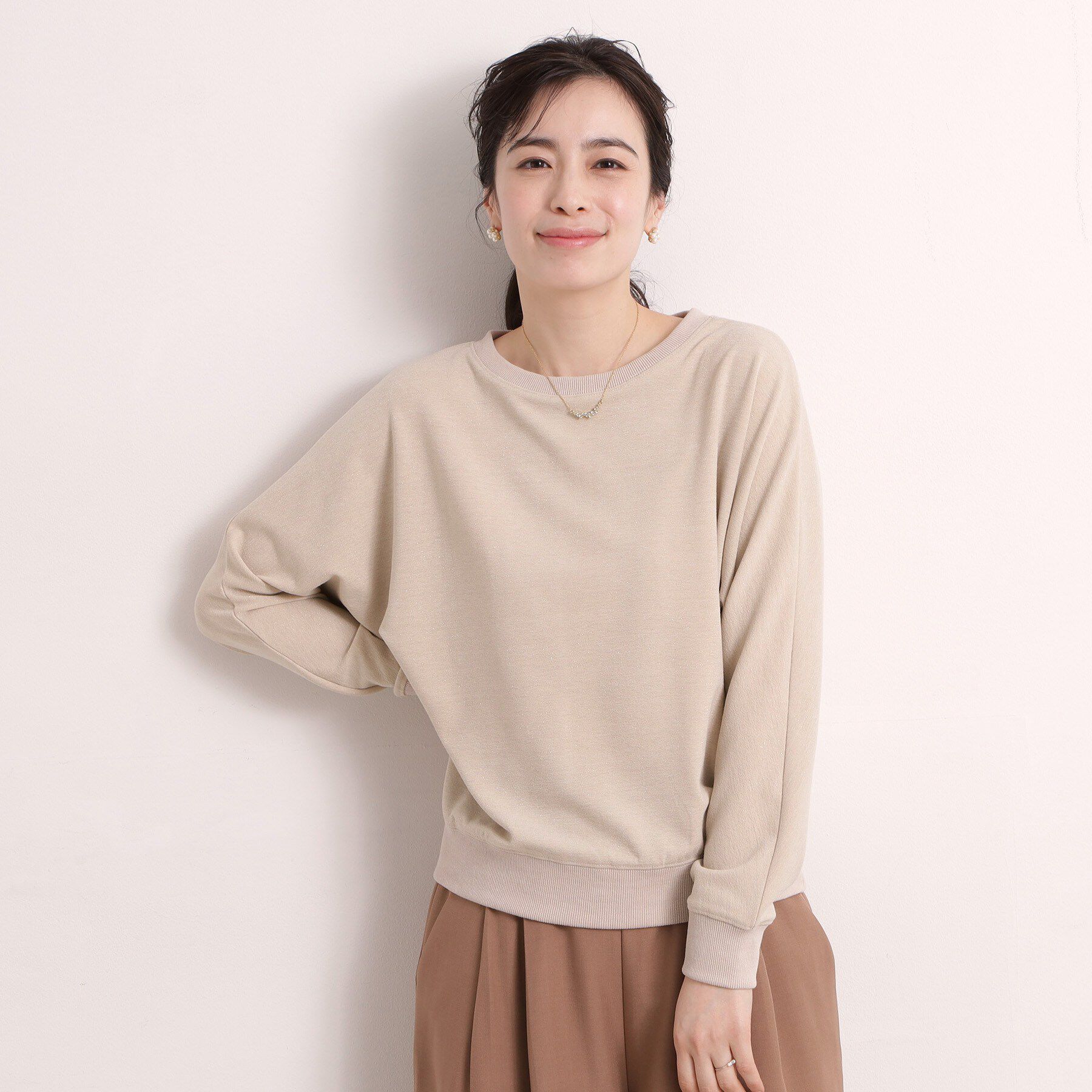ITS&rsquo;DEMO「【手洗い可】ラメポンチドルマンプルオーバー」|Tシャツ・カットソー|ライトベージュ(05