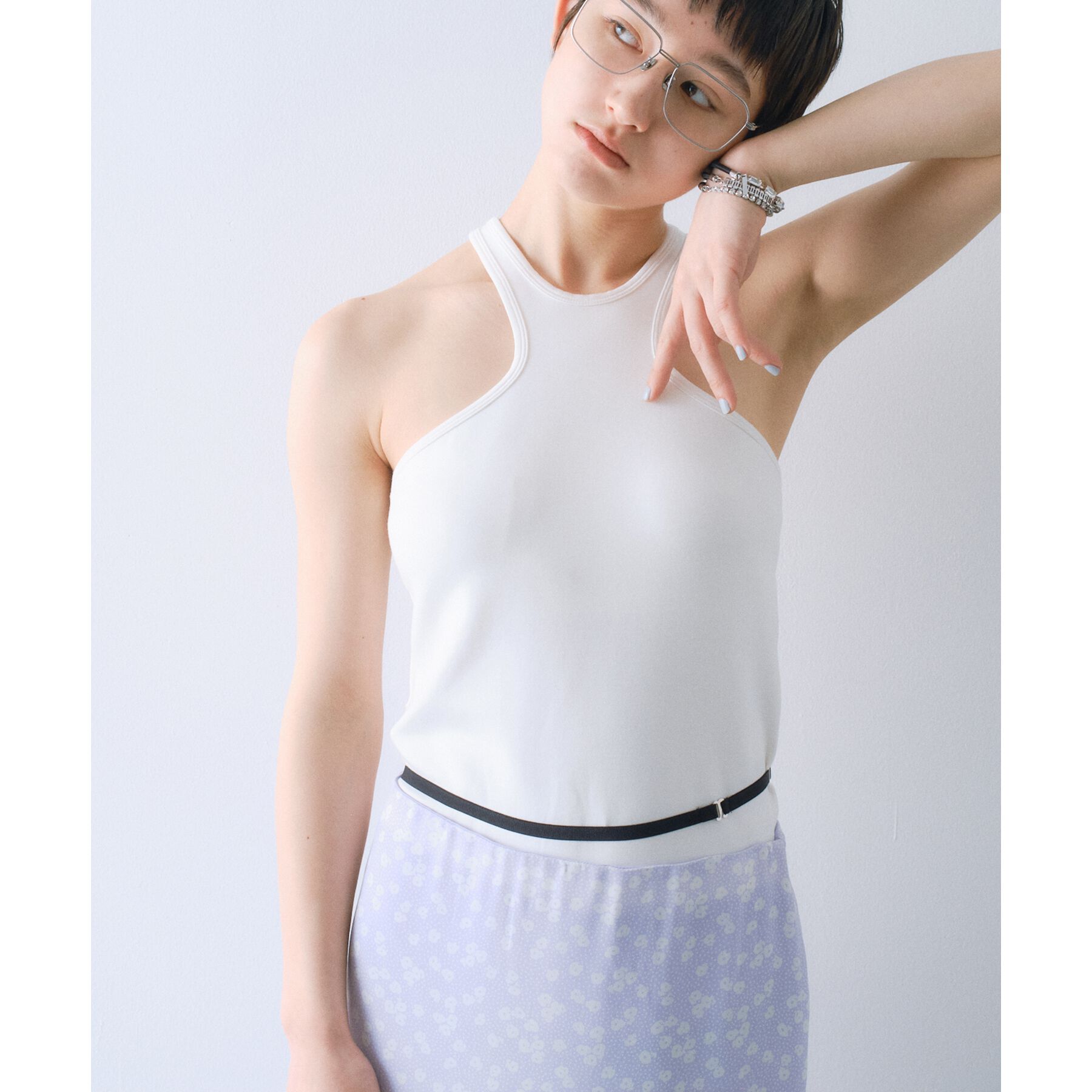 CODE A「【Cup-in】design cut tank」|キャミソール|ホワイト(001)