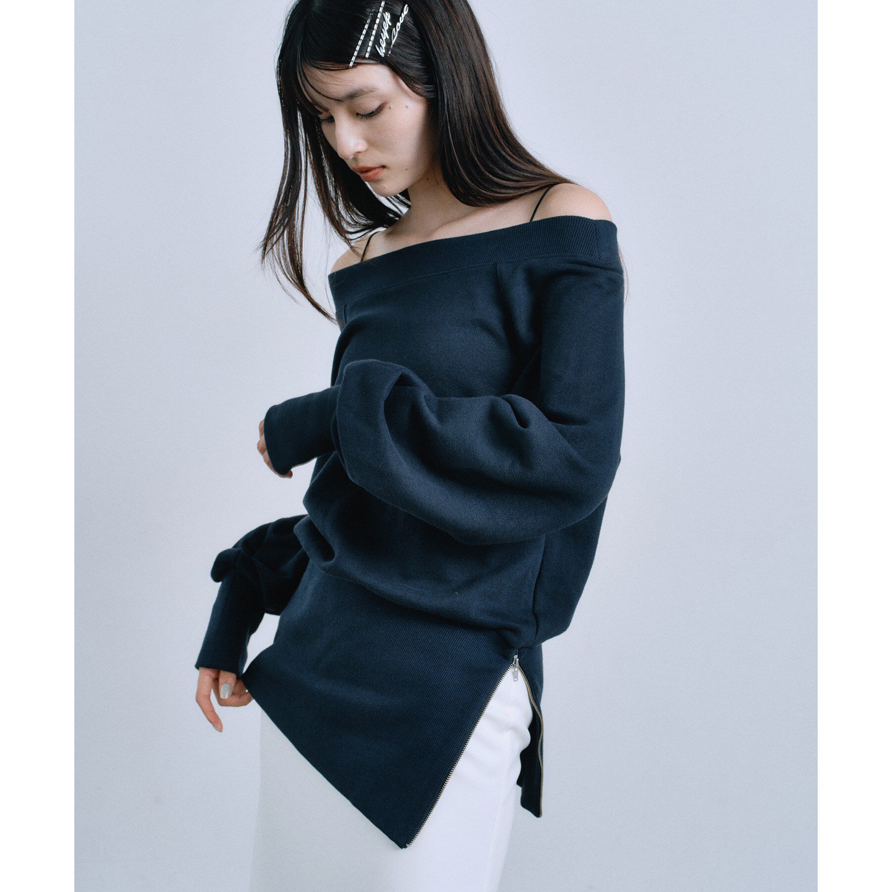 CODE A「off－shoulder sweat」|パーカー|ネイビー(094)