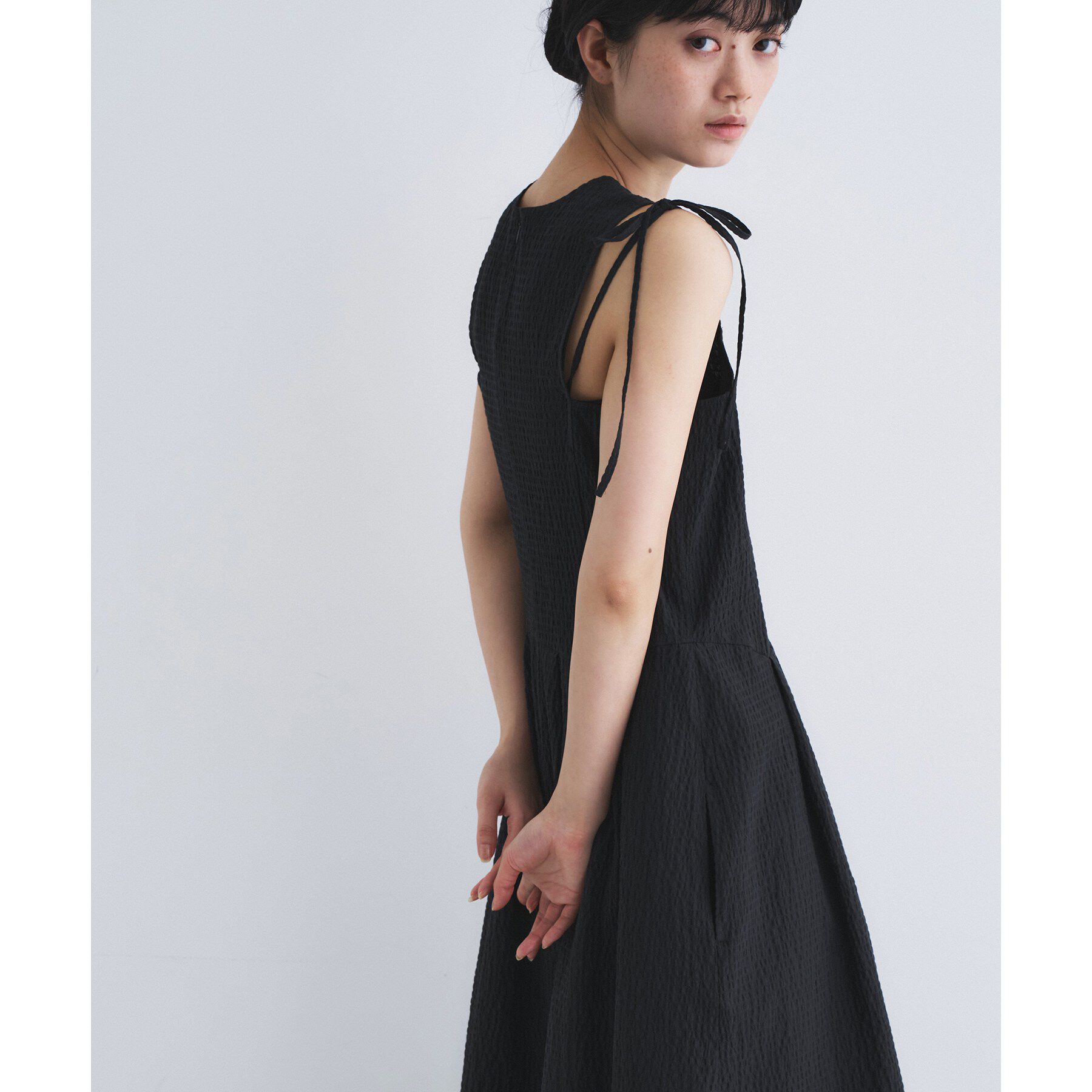 CODE A「shoulder ribbon dress」|ワンピース|ブラック(019)