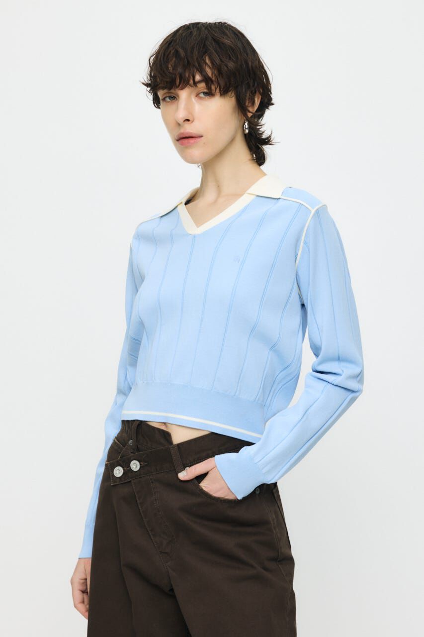 MOUSSY「BI COLOR KNIT ポロ」|ニット・セーター|L/BLU1