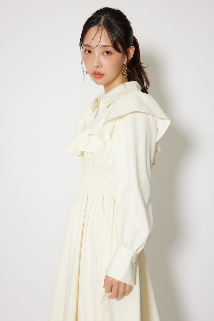 rienda「フロントZIPフリルシャツワンピース」|ワンピース|