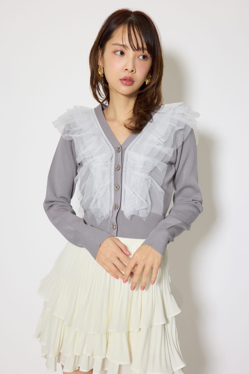 rienda「フリルチュールニットカーディガン」|Tシャツ・カットソー|GRY