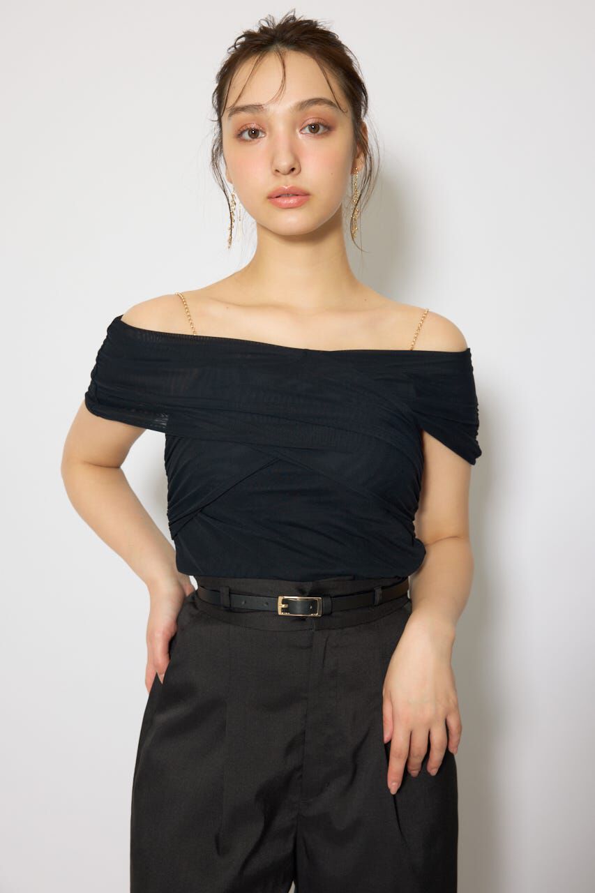 rienda「フロントクロスチュールカットトップス」|Tシャツ・カットソー|