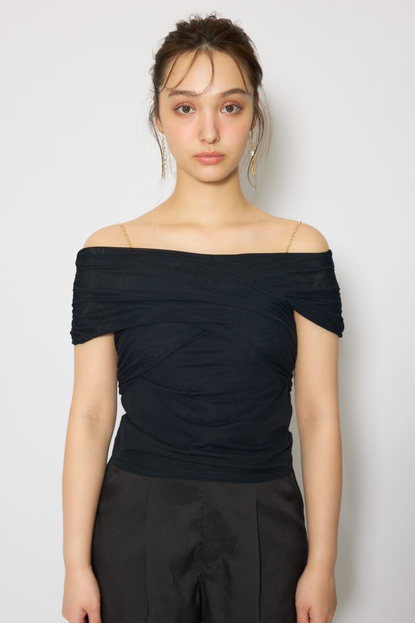 rienda「フロントクロスチュールカットトップス」|Tシャツ・カットソー|
