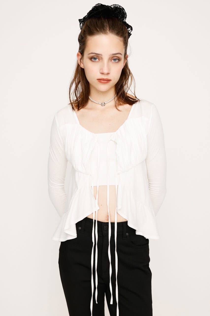 SLY「SQUARE NECK RIBBON トップス」|カーディガン|