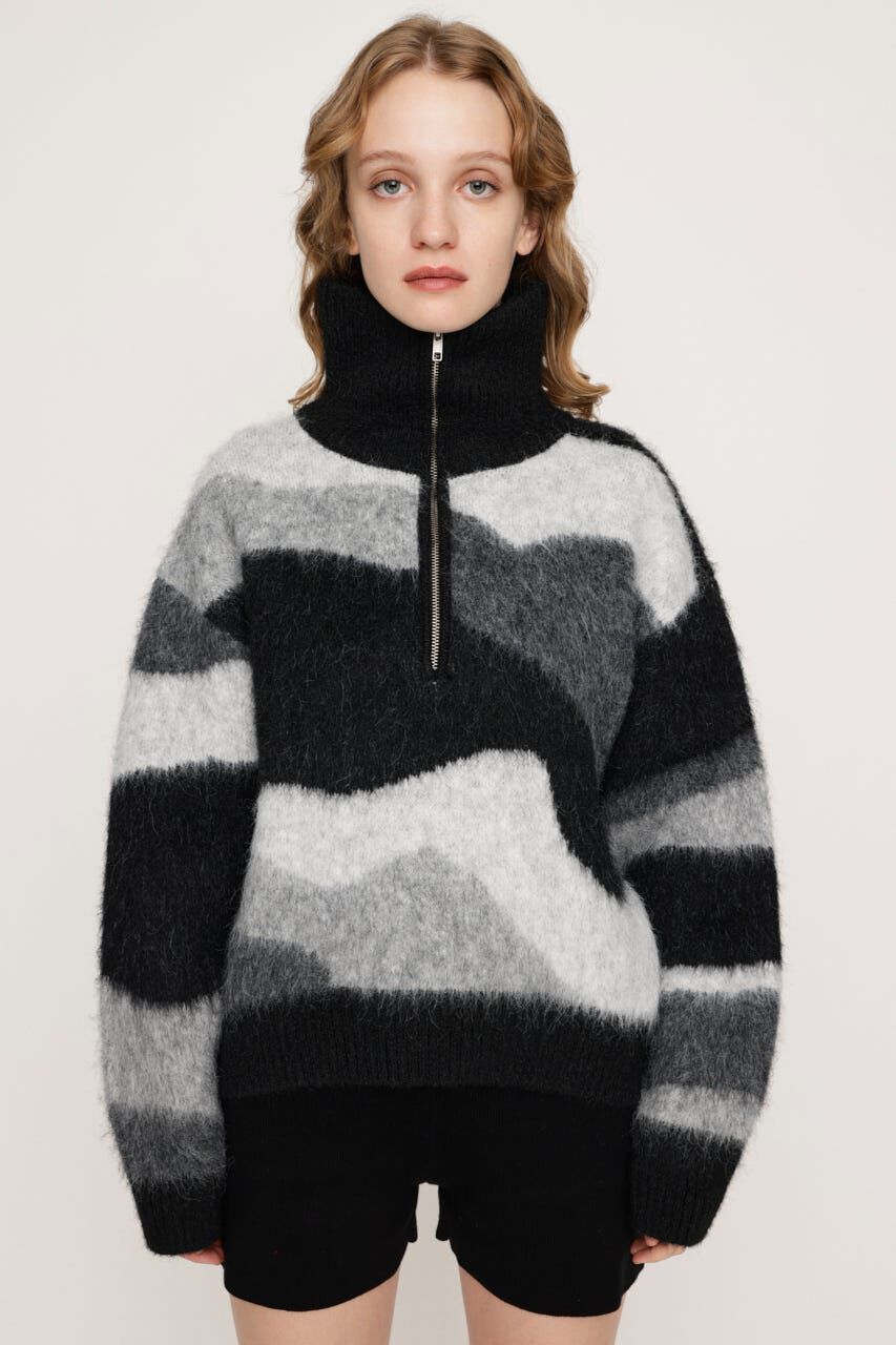 SLY「FRONT ZIP MARBLE KNIT トップス」|ニット・セーター|