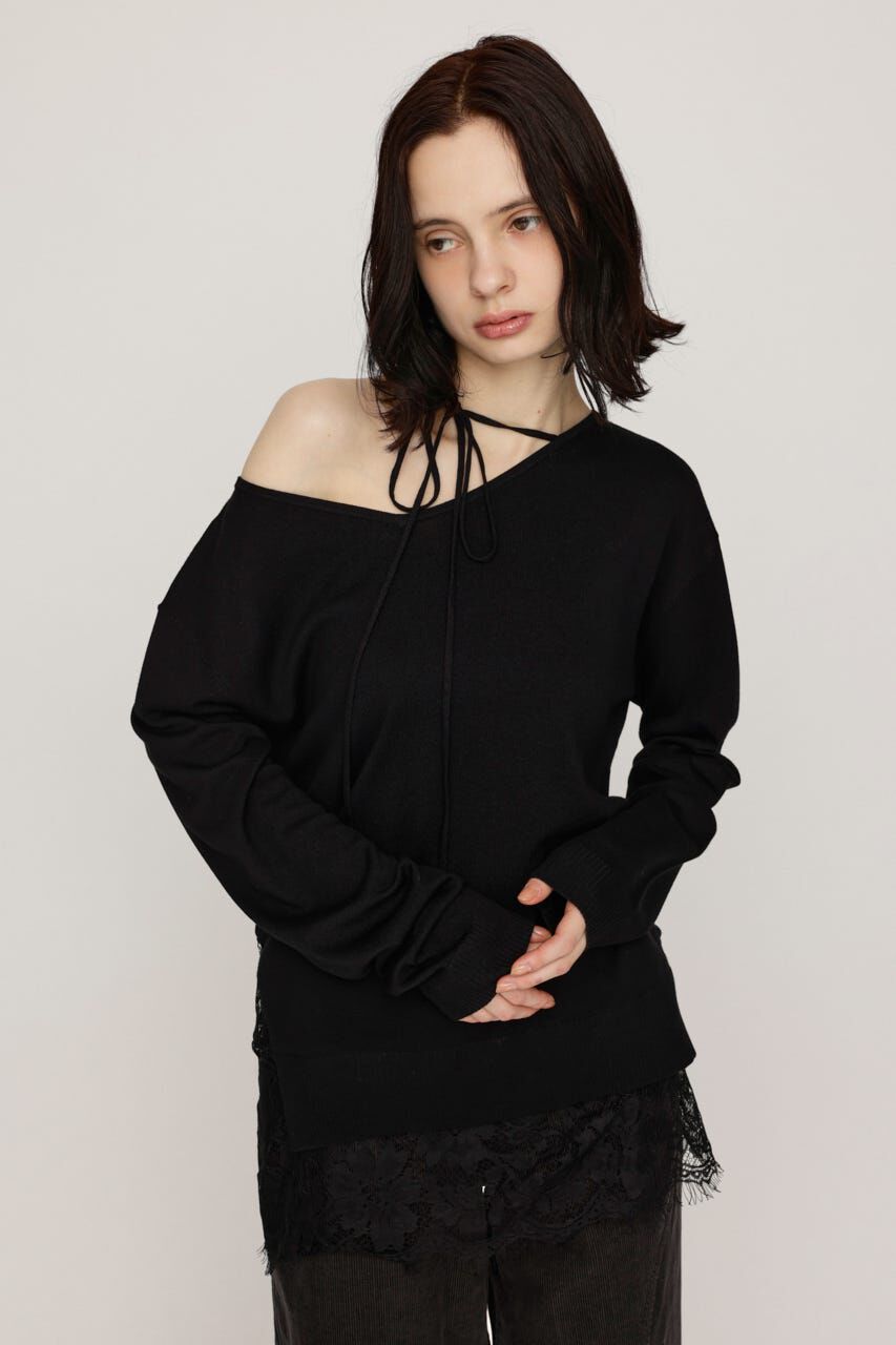 SLY「LACE TRIM V NECK KNIT トップス」|ニット・セーター|