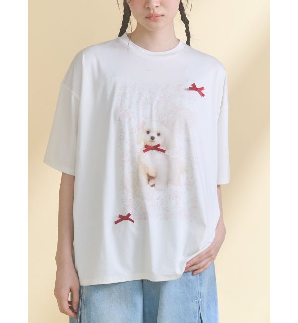 merry jenny「ribbon dog collage tee」|Tシャツ・カットソー|オフホワイト