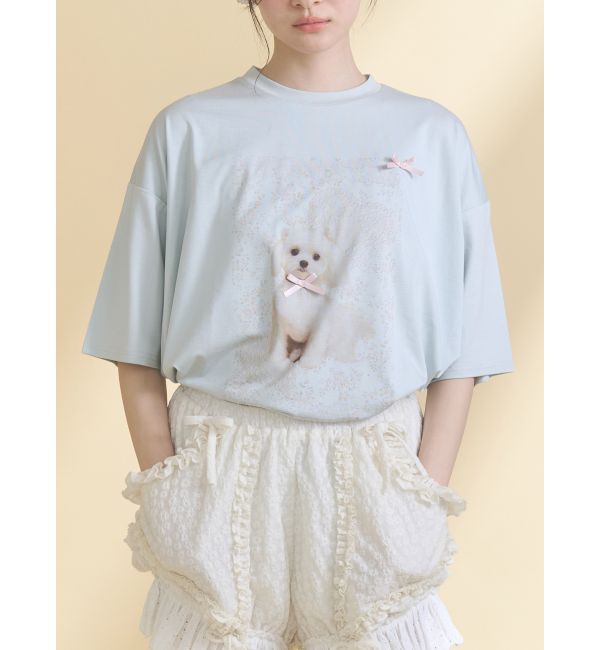 merry jenny「ribbon dog collage tee」|Tシャツ・カットソー|ブルー