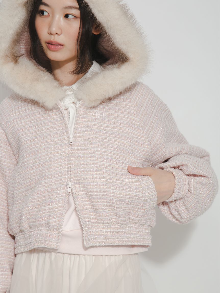 FURFUR「エコファーフードツイードブルゾン」|ブルゾン・スタジャン|