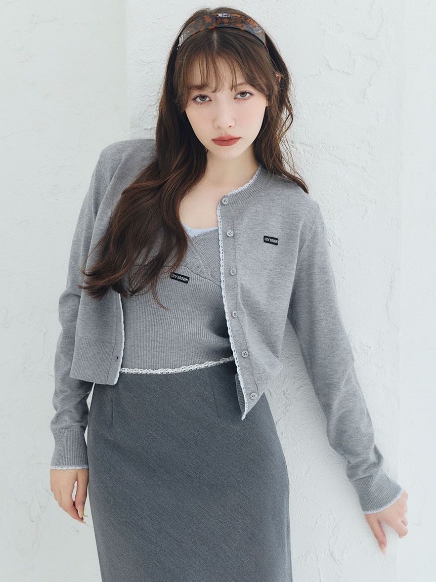 LILY BROWN「【限定カラー】スカラップトリムニットカーディガン」|カーディガン|GRY