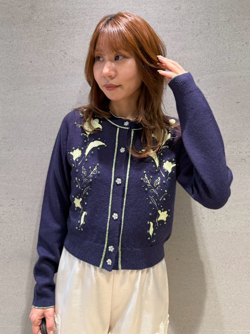 LILY BROWN「[L.B CANDY STOCK] Lilyエンブロイダリービジューカーディガン」|カーディガン|