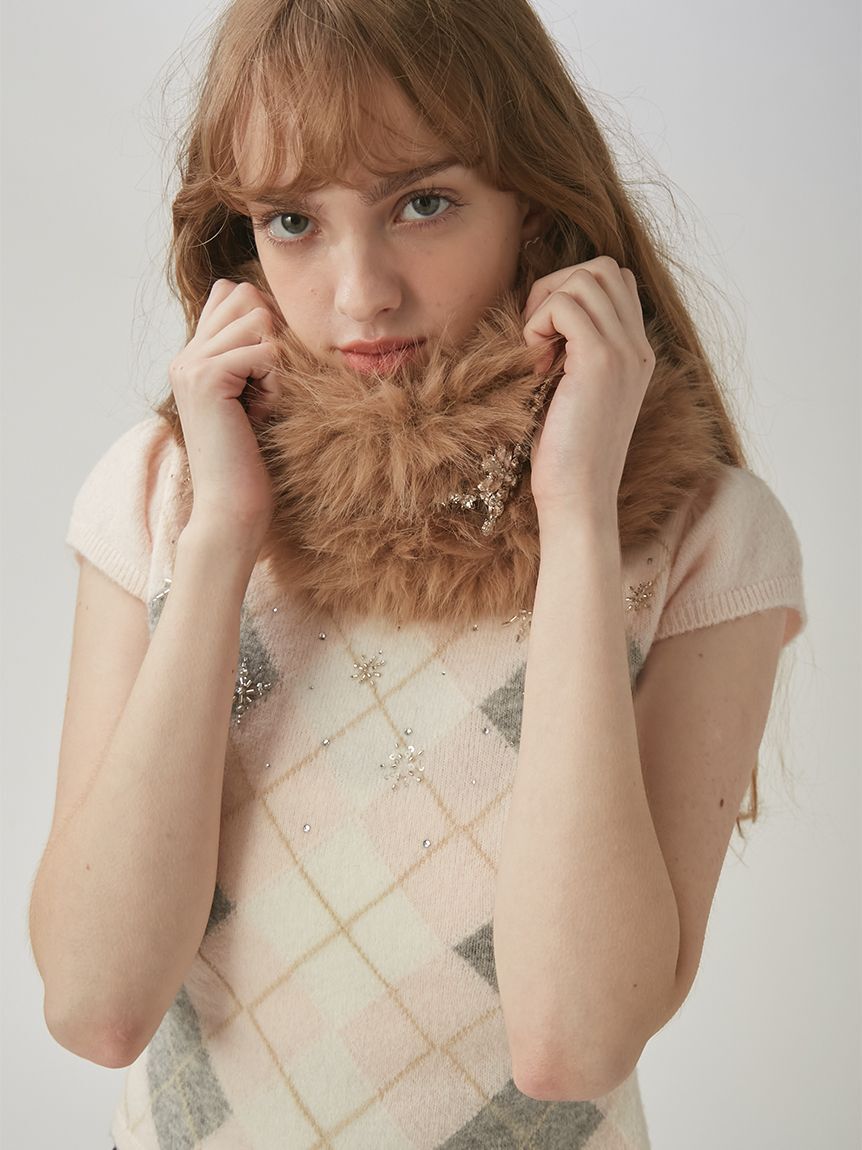 LILY BROWN「[L.B CANDY STOCK] 2wayビジューコサージュ付きファースヌード」|マフラー|
