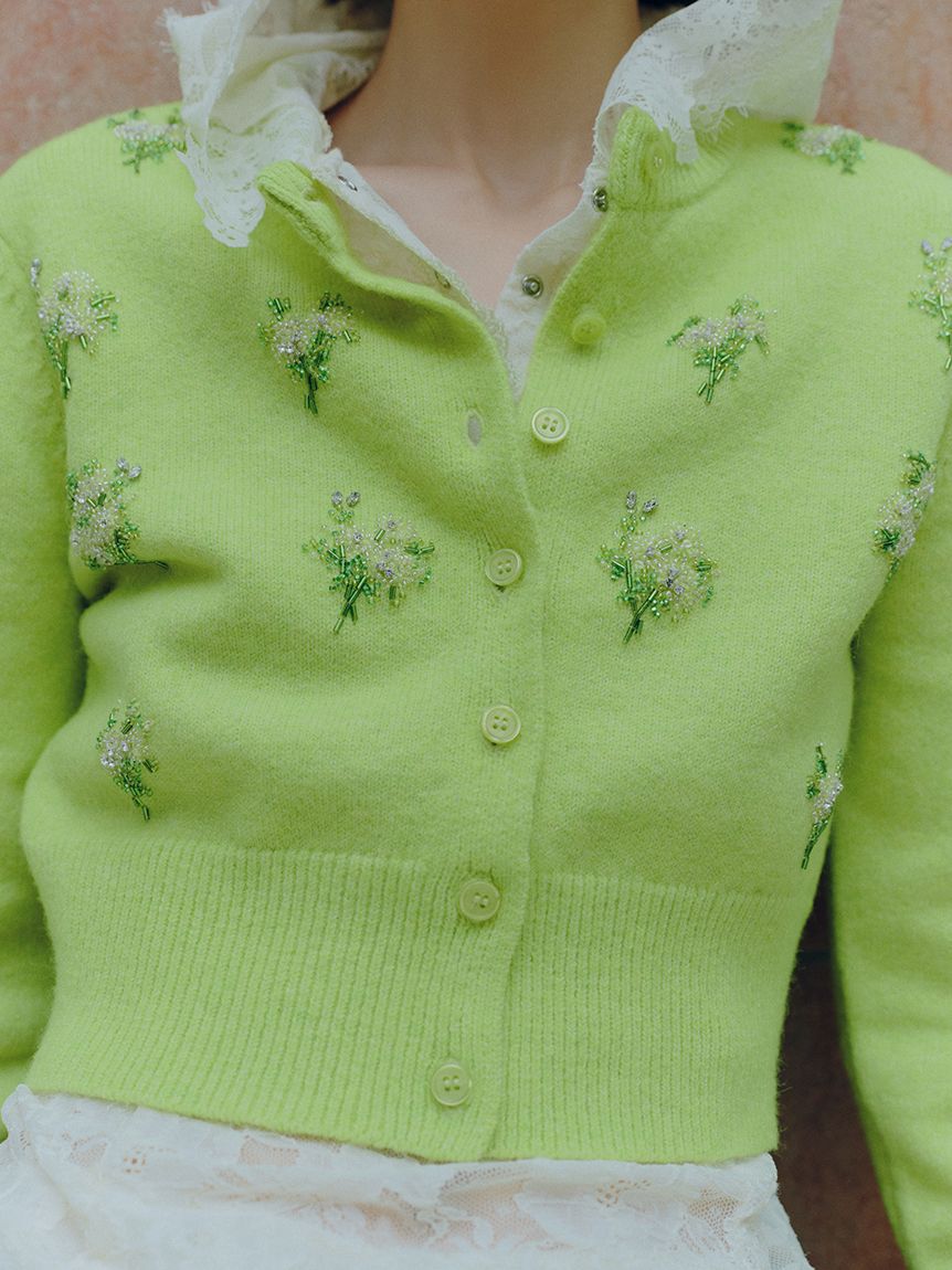 LILY BROWN「[L.B CANDY STOCK] ビーズ刺繍フラワーニットカーディガン」|カーディガン|