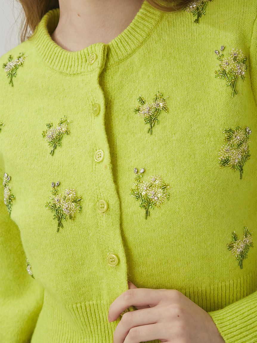 LILY BROWN「[L.B CANDY STOCK] ビーズ刺繍フラワーニットカーディガン」|カーディガン|